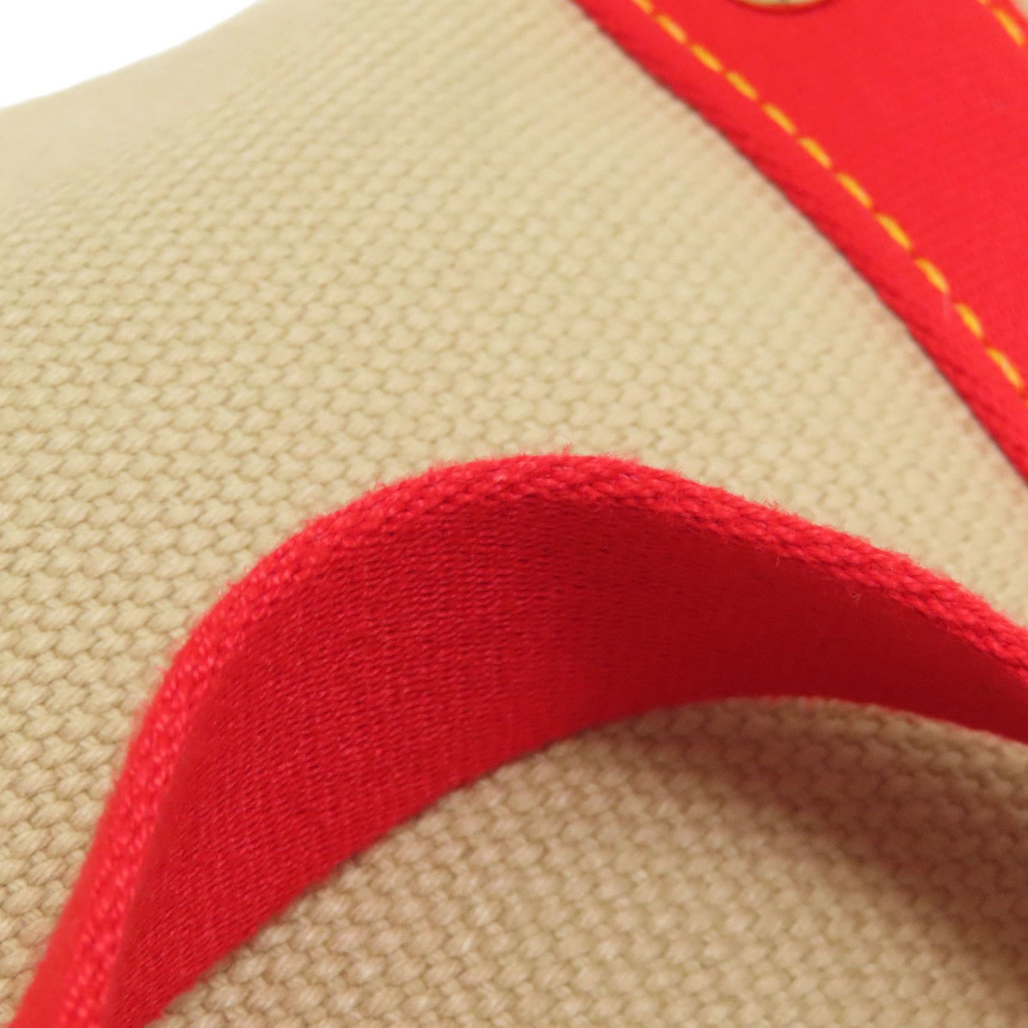 Louis Vuitton Beige Red Color Canvas Handbag (Pre-Owned)