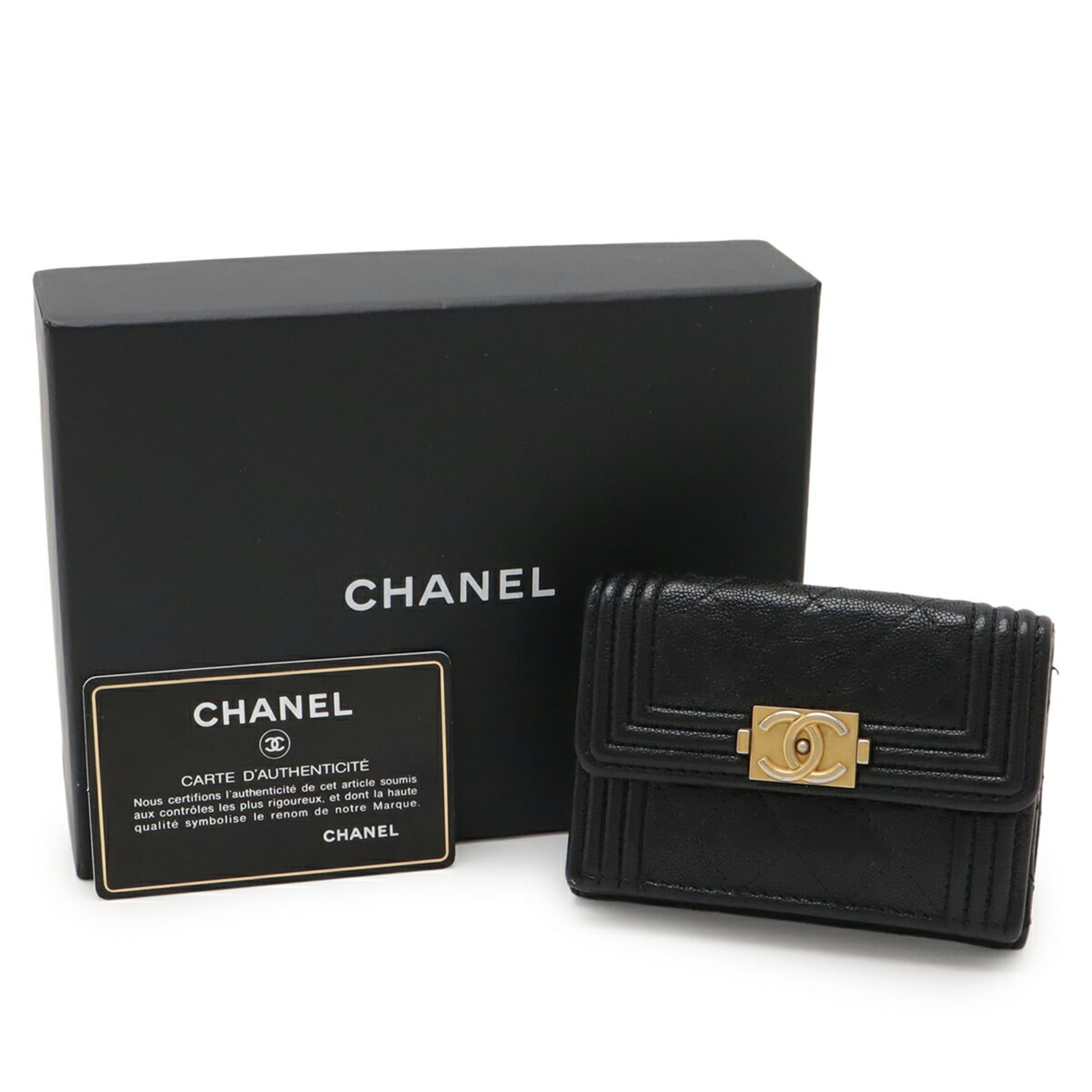 Chanel Black Grained Calfskin Wallet (Tri-Fold) (Pre-Owned)