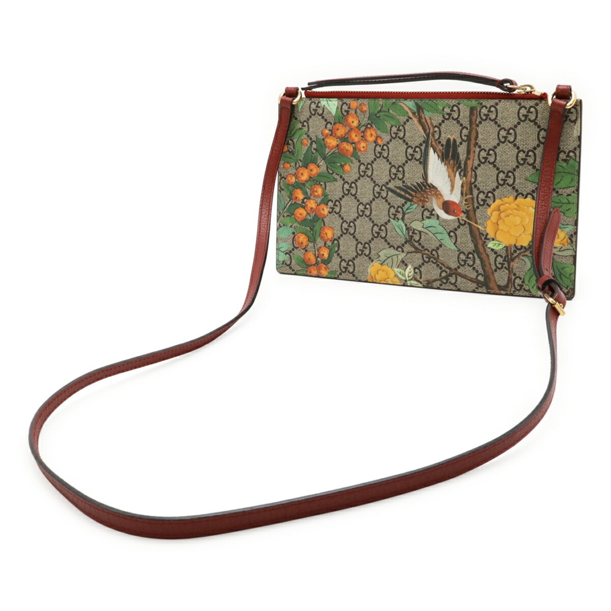 Gucci Beige Multi-Color Red Color Gg Supreme Canvas Leather Shoulder Bag (Pre-Owned)