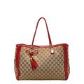 Gucci Beige Red Color Canvas Leather Tote Bag (Pre-Owned)