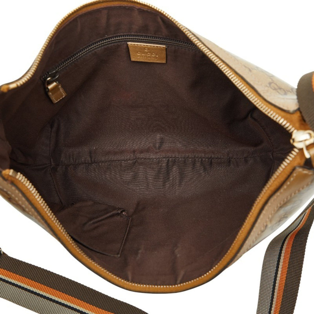 Gucci Gold Brown Gray Canvas Leather Shoulder Bag (Pre-Owned)