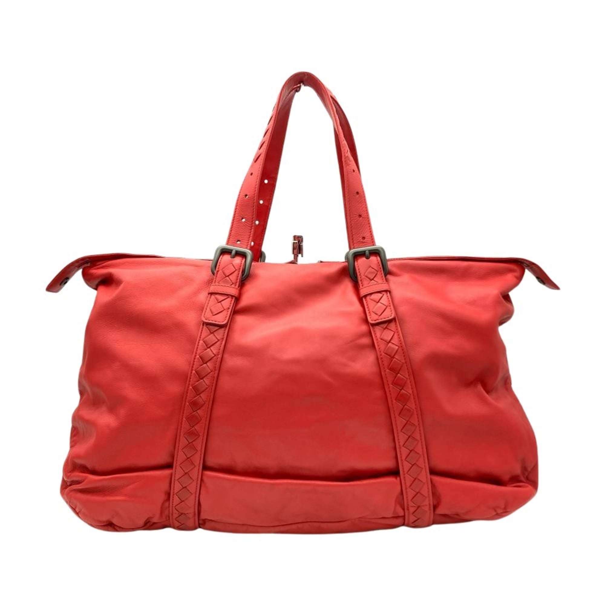 Bottega Veneta Red Color Leather Boston Bag (Pre-Owned)