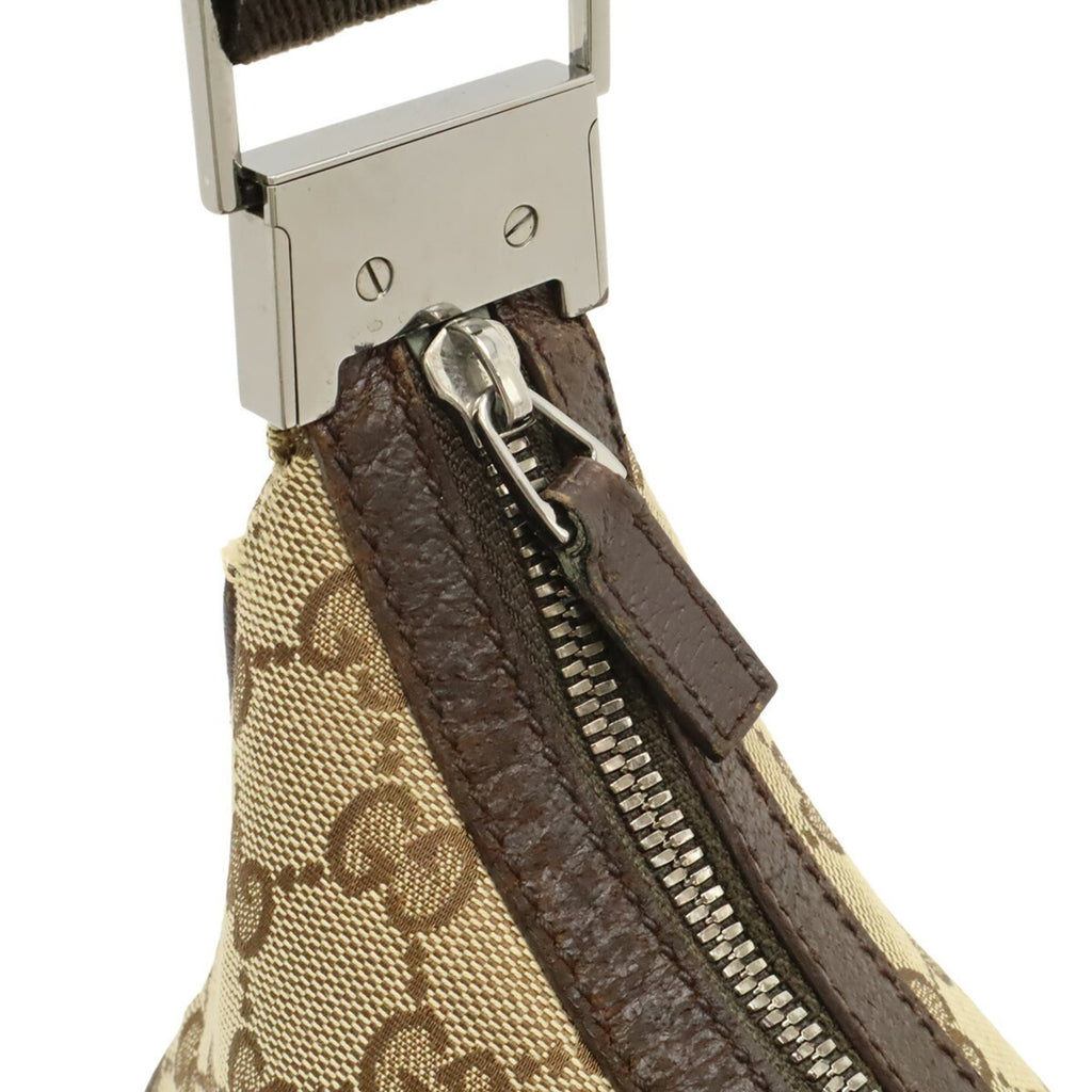 Gucci Beige Brown Dark Brown Khaki Canvas Leather Shoulder Bag (Pre-Owned)