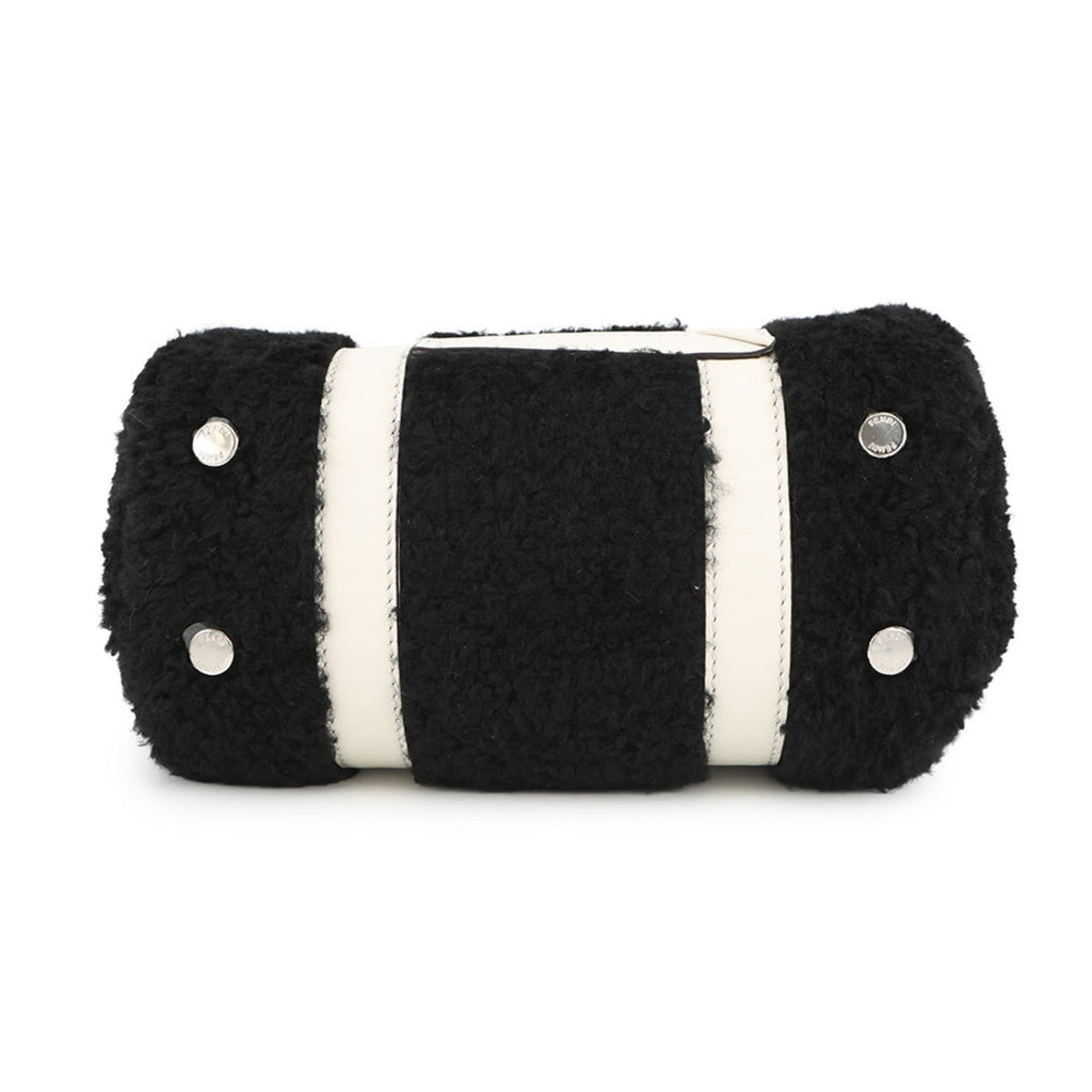 Fendi Zucca Black White Leather Fur Handbag (Pre-Owned)