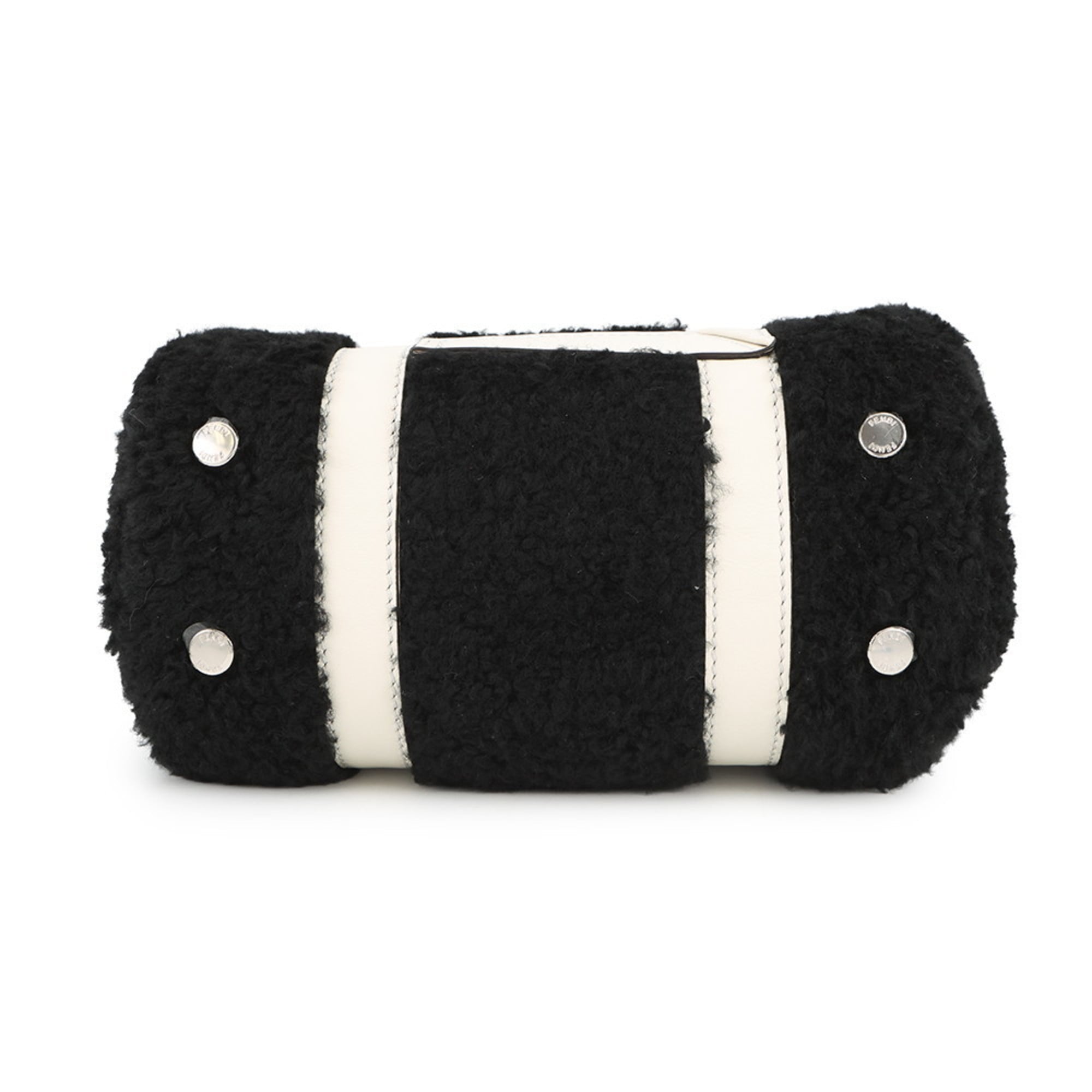 Fendi Zucca Black White Leather Fur Handbag (Pre-Owned)