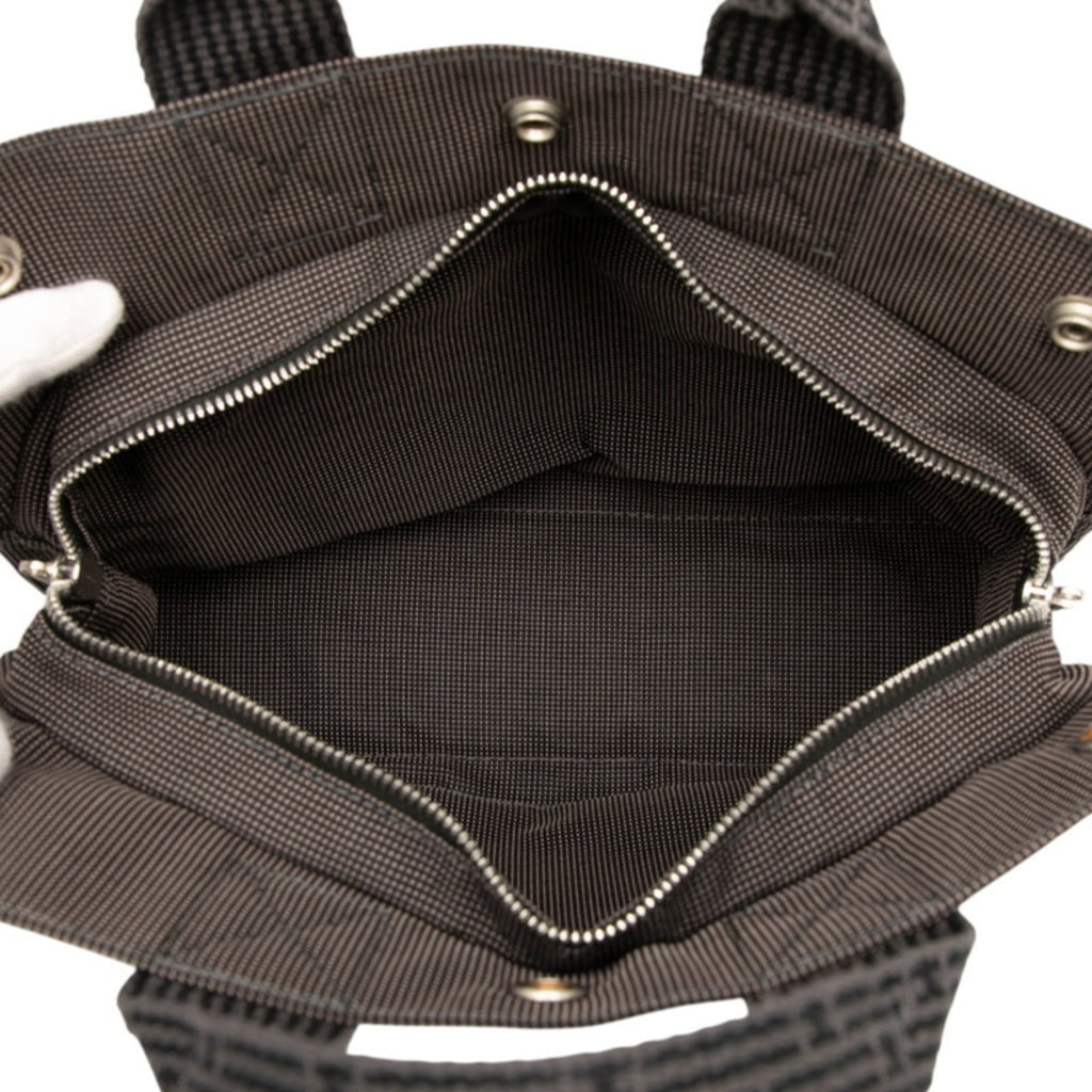 Hermes Black Gray Canvas Handbag Tote Bag (Pre-Owned)