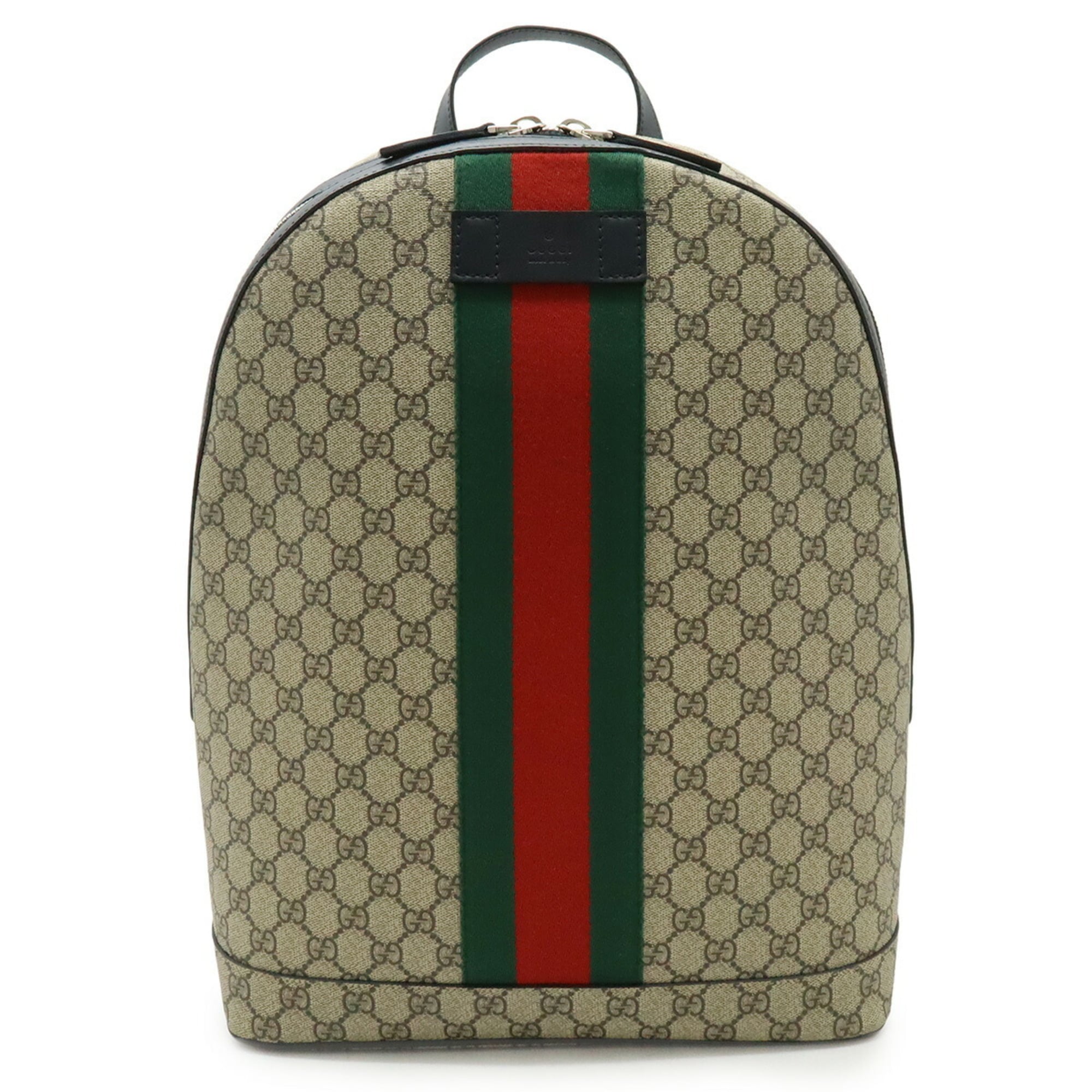 Gucci Sherry Line Beige Black Green Red Color Gg Supreme Leather Backpack (Pre-Owned)