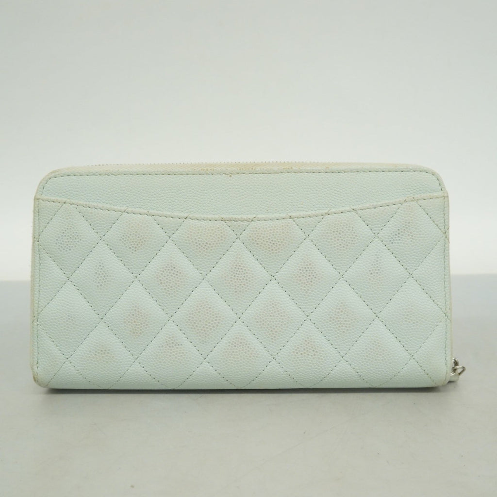 Chanel Light Blue Grained Calfskin Long Wallet (Bi-Fold) (Pre-Owned)