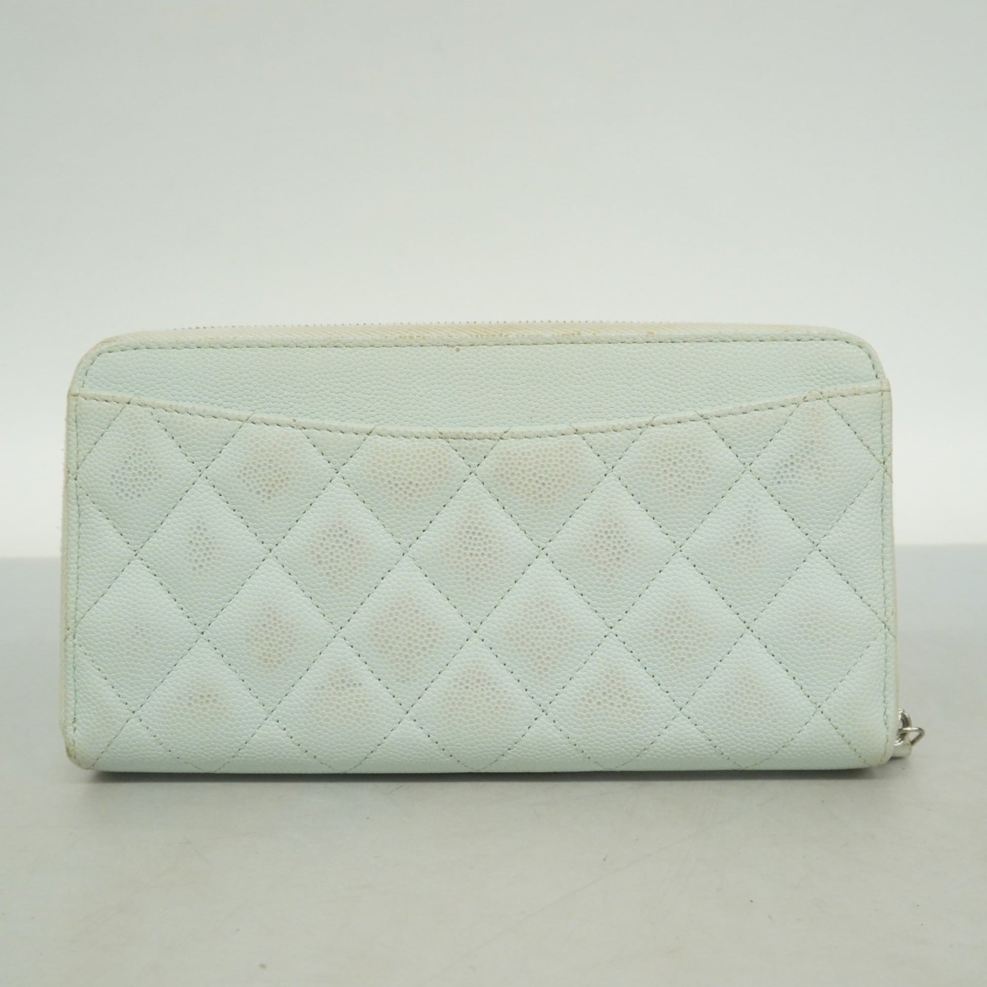 Chanel Light Blue Grained Calfskin Long Wallet (Bi-Fold) (Pre-Owned)