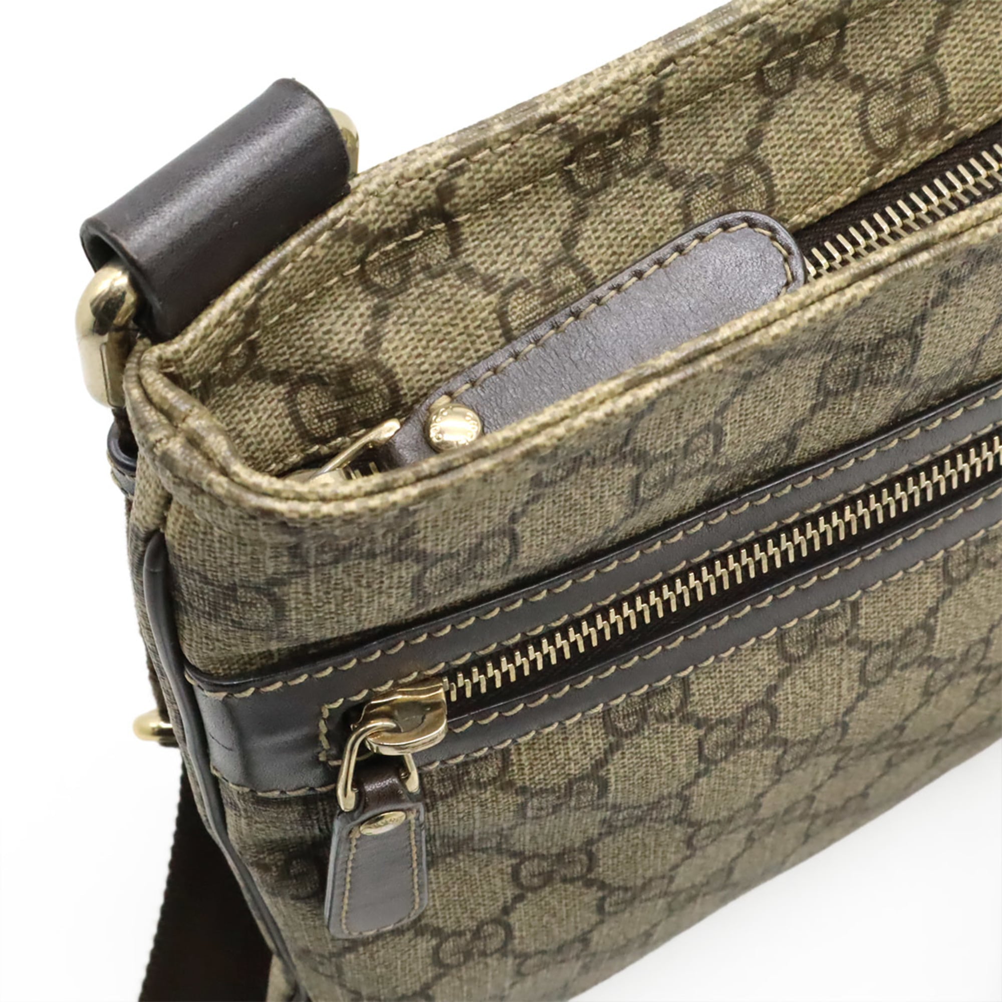 Gucci Beige Brown Dark Brown Khaki Gg Supreme Canvas Leather Shoulder Bag (Pre-Owned)