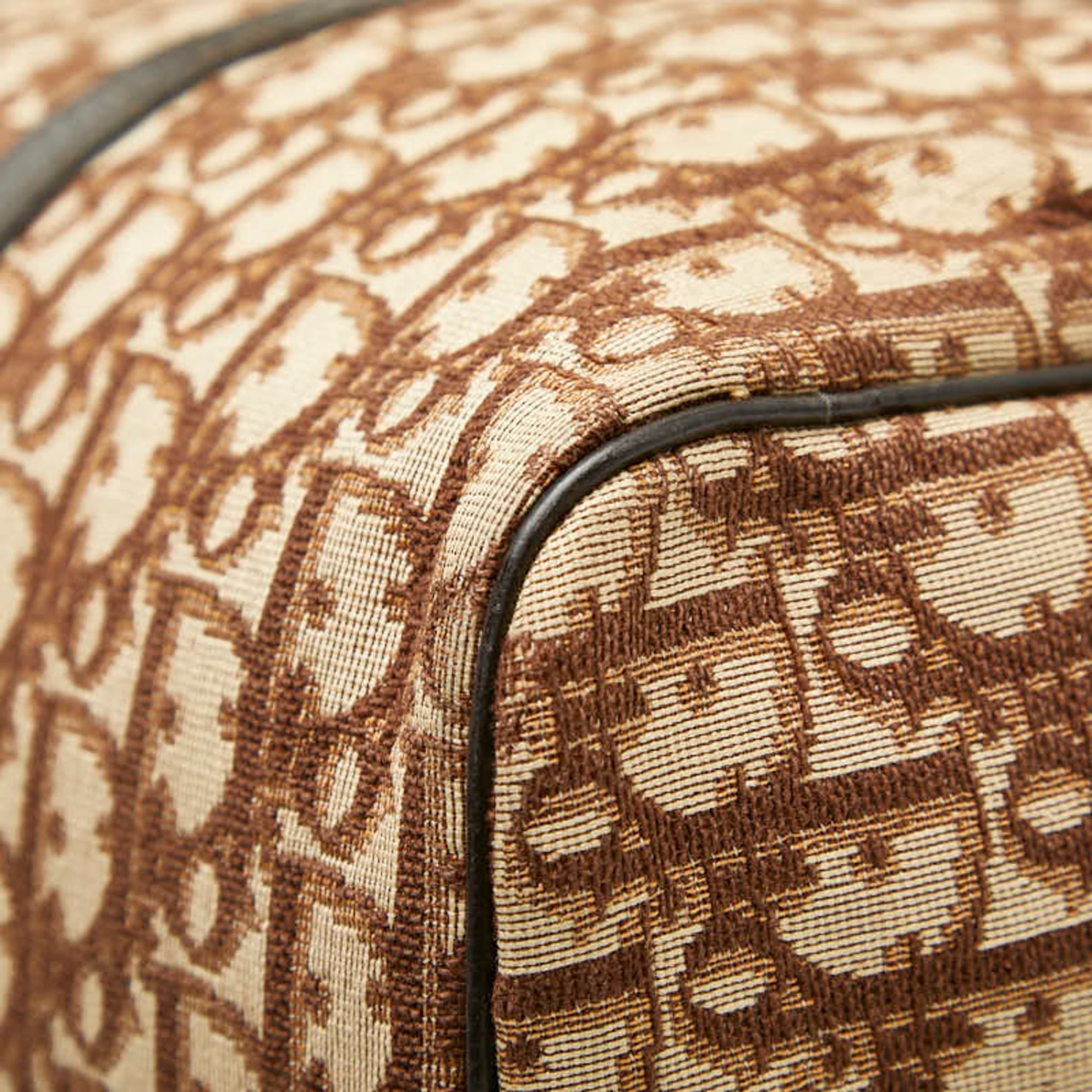 Christian Dior Brown Canvas Leather Boston Bag Handbag (Pre-Owned)