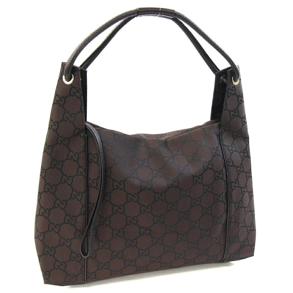 Gucci Dark Brown Nylon Leather Shoulder Bag (Pre-Owned)