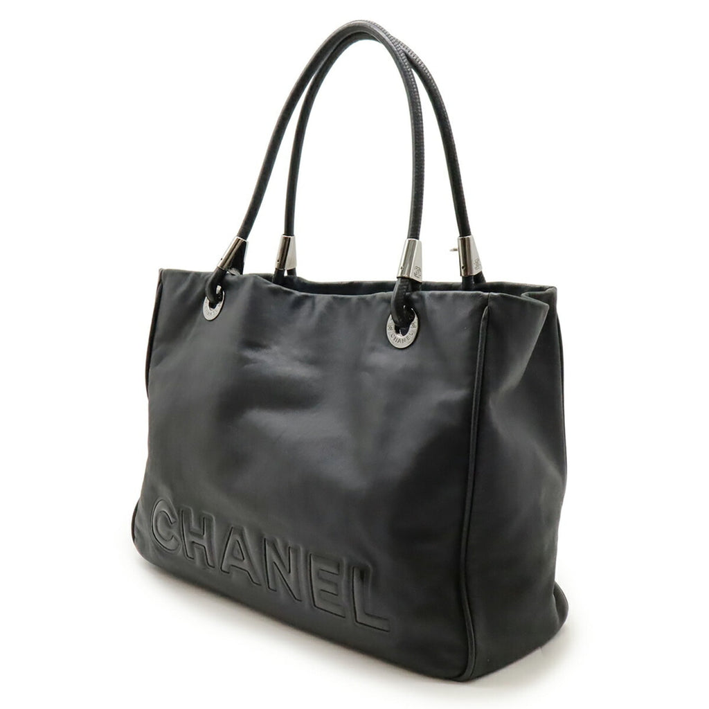 Chanel Camellia Black Leather Shoulder Bag Tote Bag (Pre-Owned)
