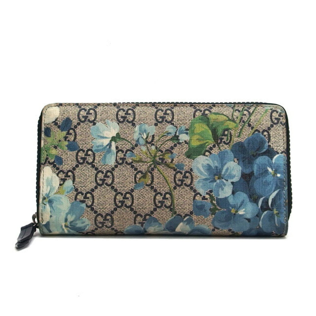 Gucci Beige Blue Navy Coated Canvas Long Wallet (Bi-Fold) (Pre-Owned)