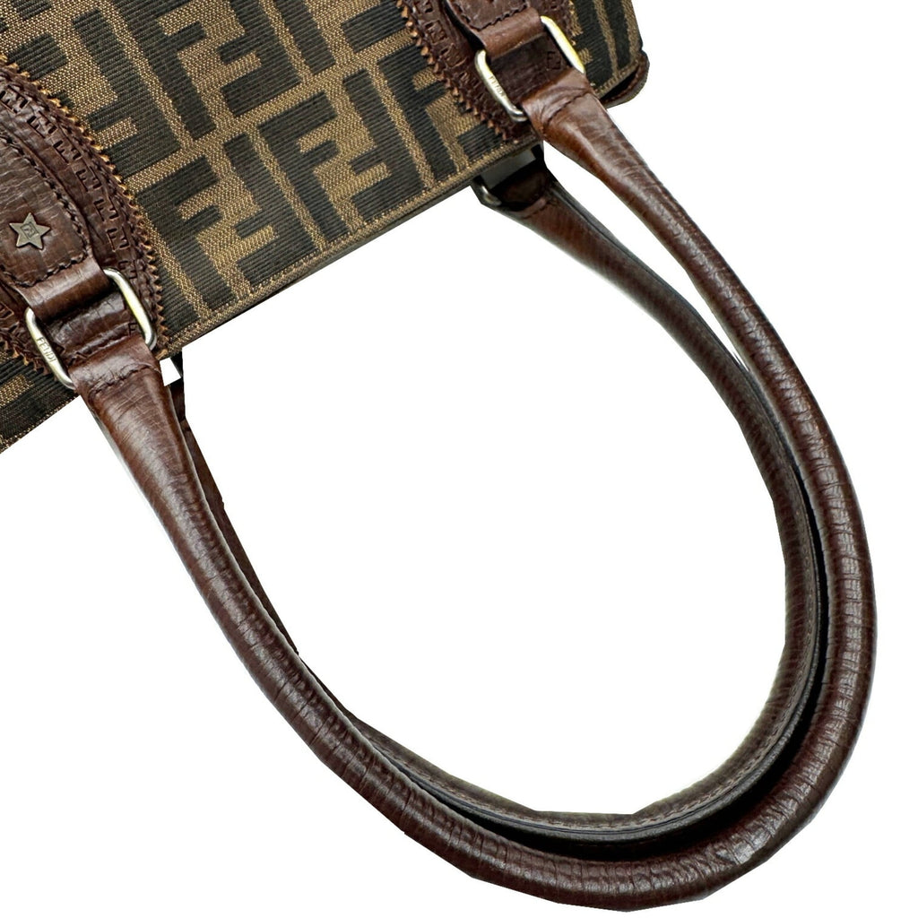 Fendi Brown Canvas Leather Shoulder Bag Tote Bag (Pre-Owned)
