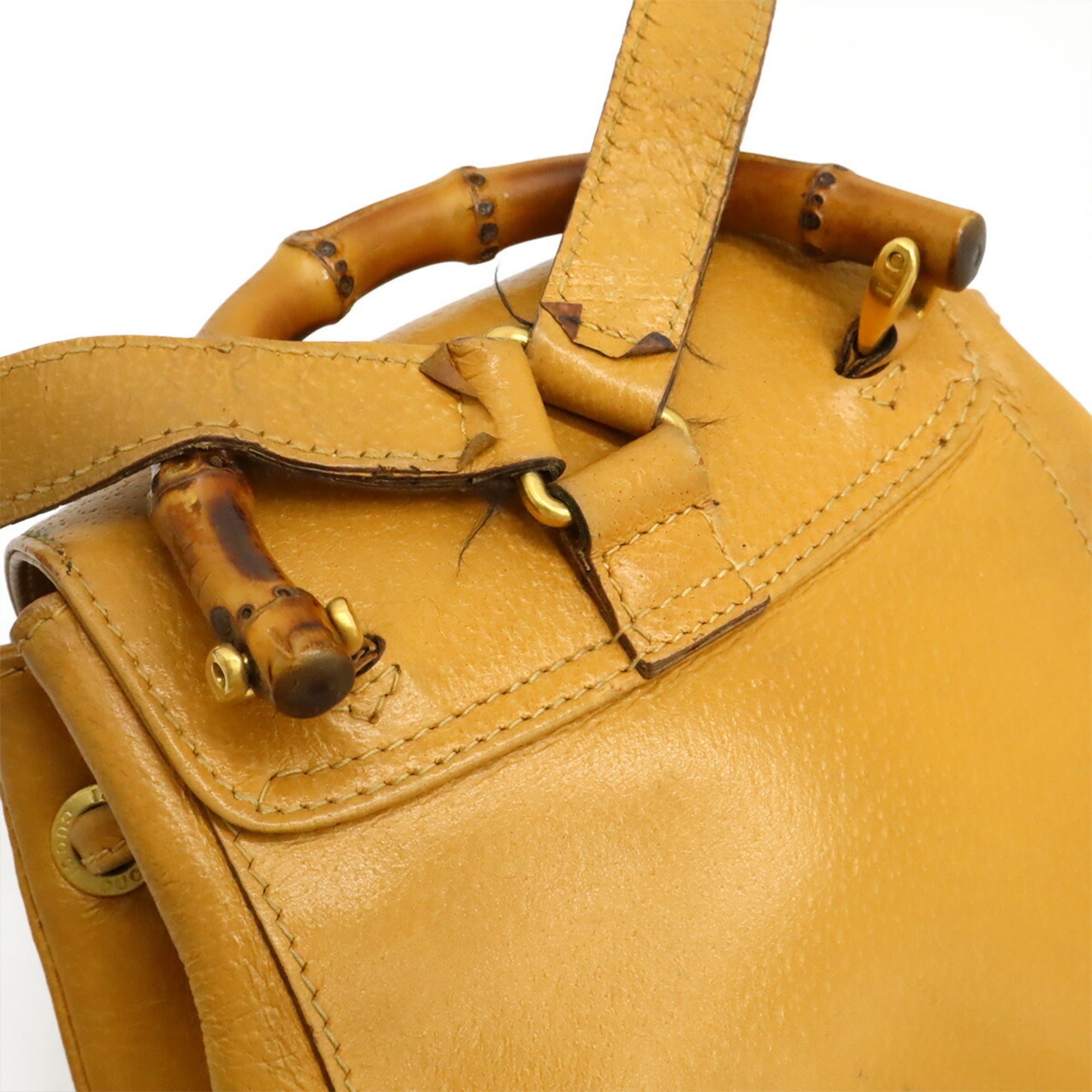 Gucci Beige Light Brown Bamboo Leather Backpack Shoulder Bag (Pre-Owned)