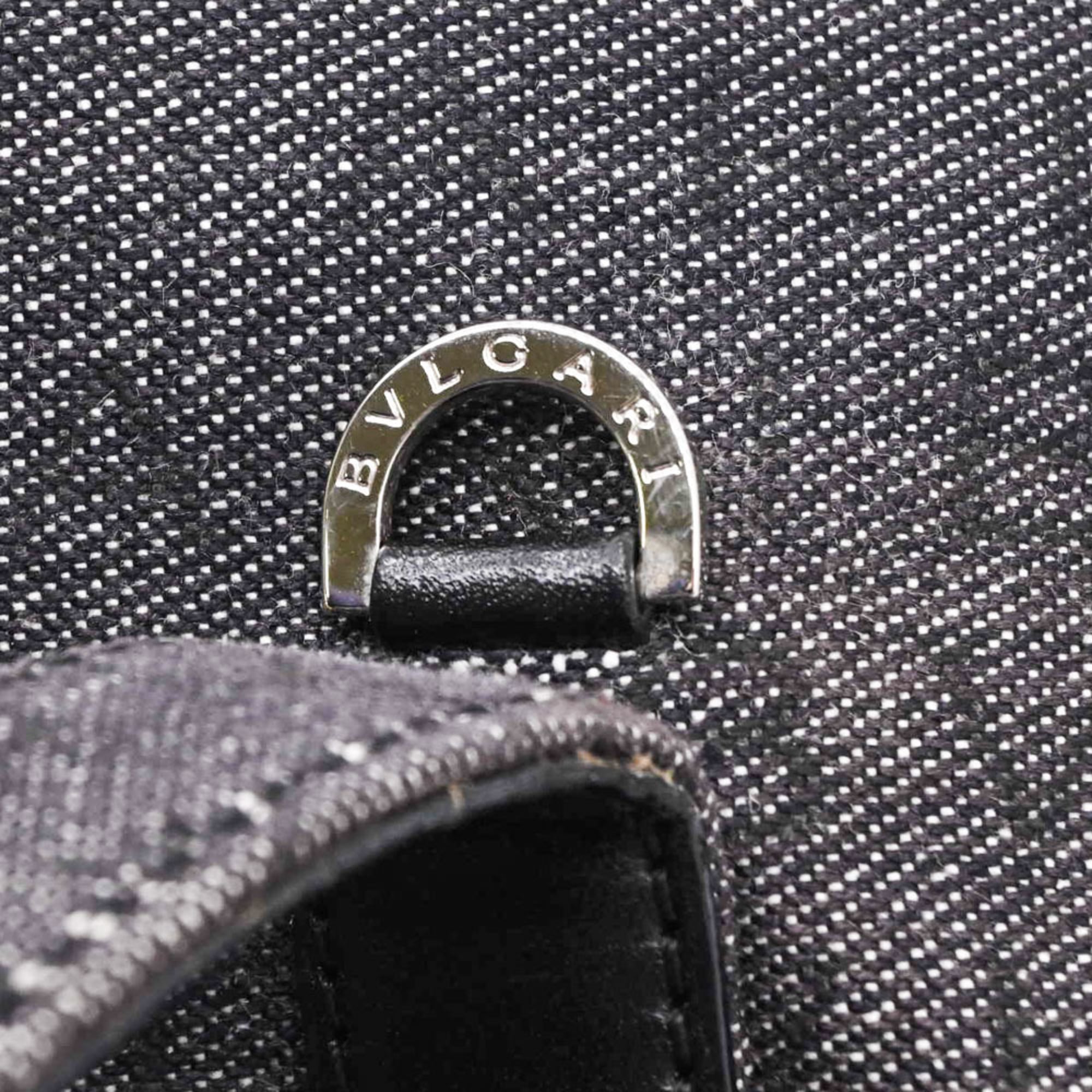 Bvlgari Black Gray Canvas Leather Handbag (Pre-Owned)