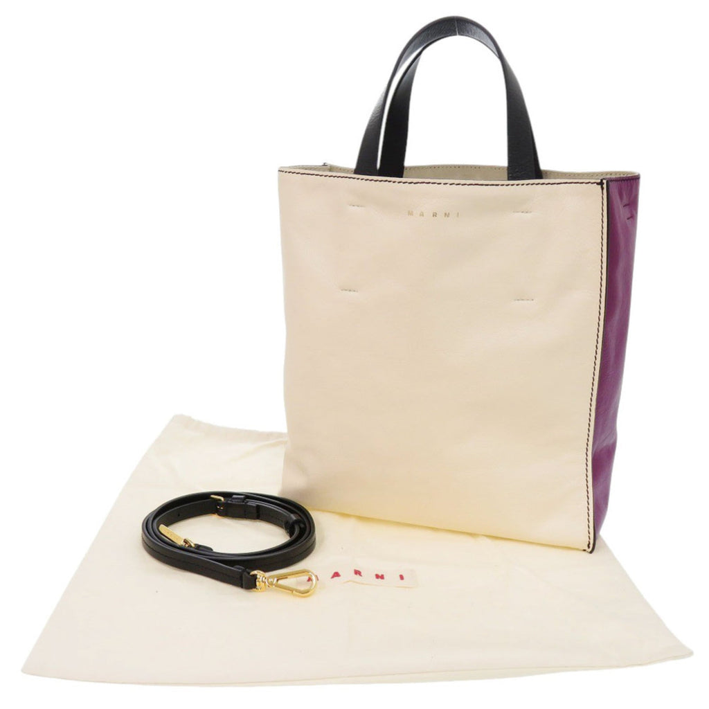 Marni Beige Black Purple Leather Tote Bag (Pre-Owned)
