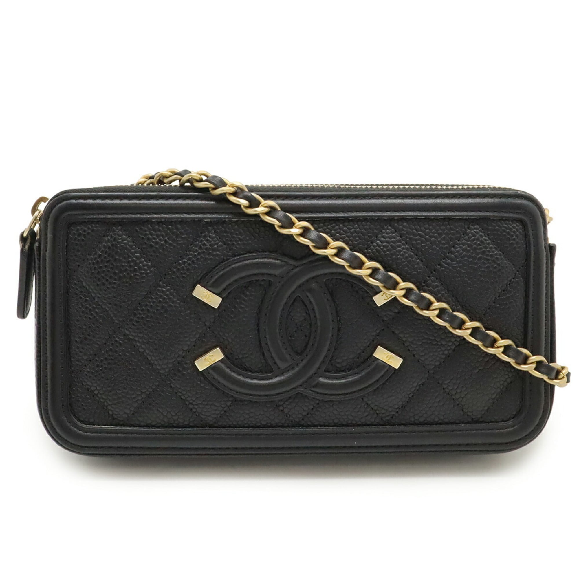 Chanel Black Grained Calfskin Pochette Shoulder Bag (Pre-Owned)
