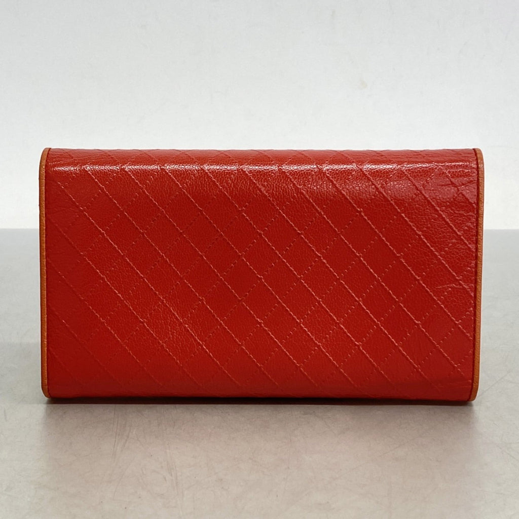 Chanel Red Color Grained Calfskin Long Wallet (Tri-Fold) (Pre-Owned)
