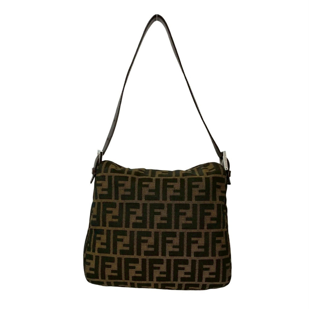 Fendi Black Brown Khaki Canvas Leather Handbag Shoulder Bag (Pre-Owned)