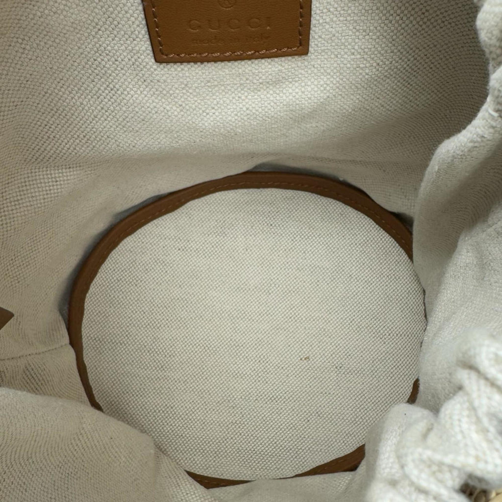 Gucci Beige Brown Fabric Raffia Shoulder Bag (Pre-Owned)