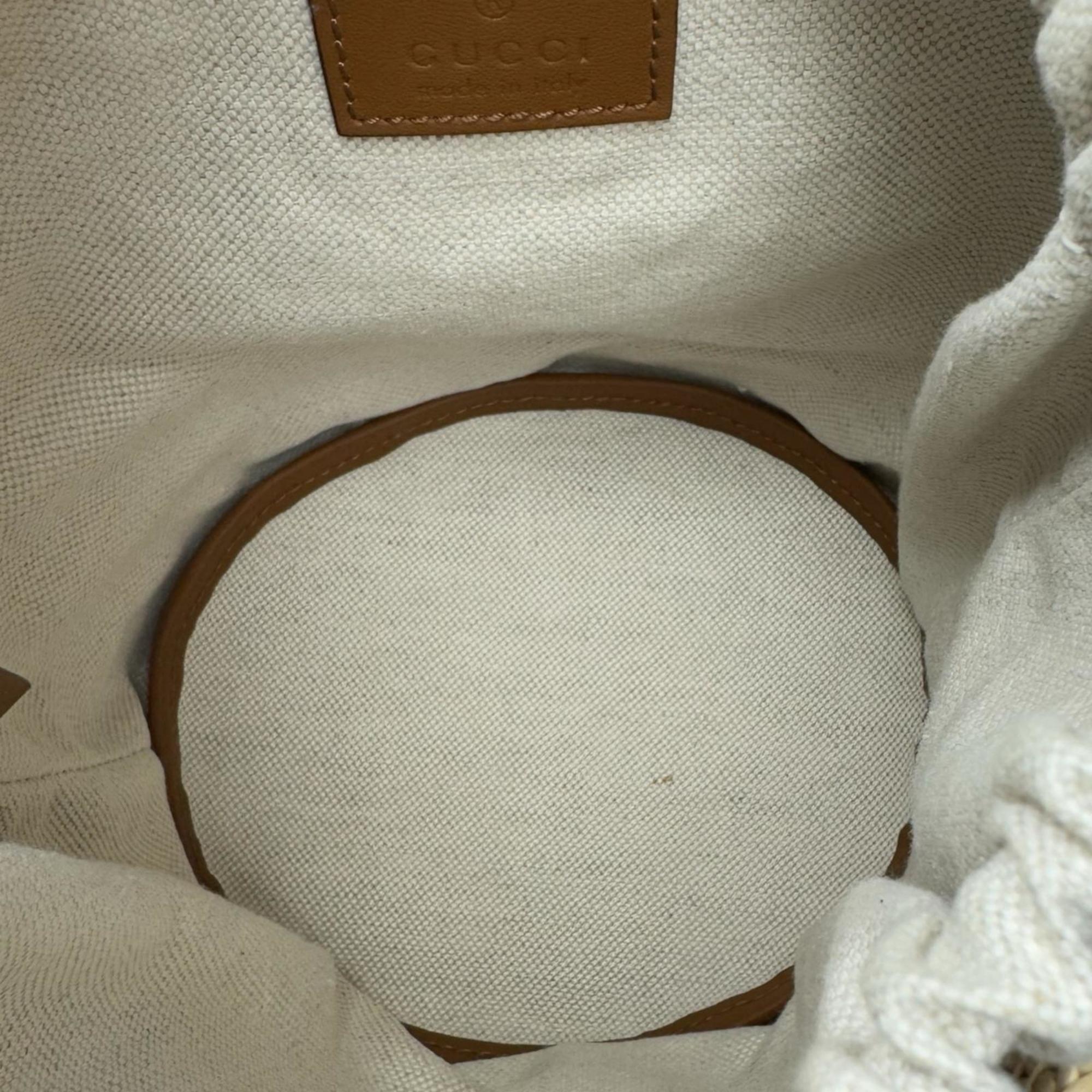 Gucci Beige Brown Fabric Raffia Shoulder Bag (Pre-Owned)