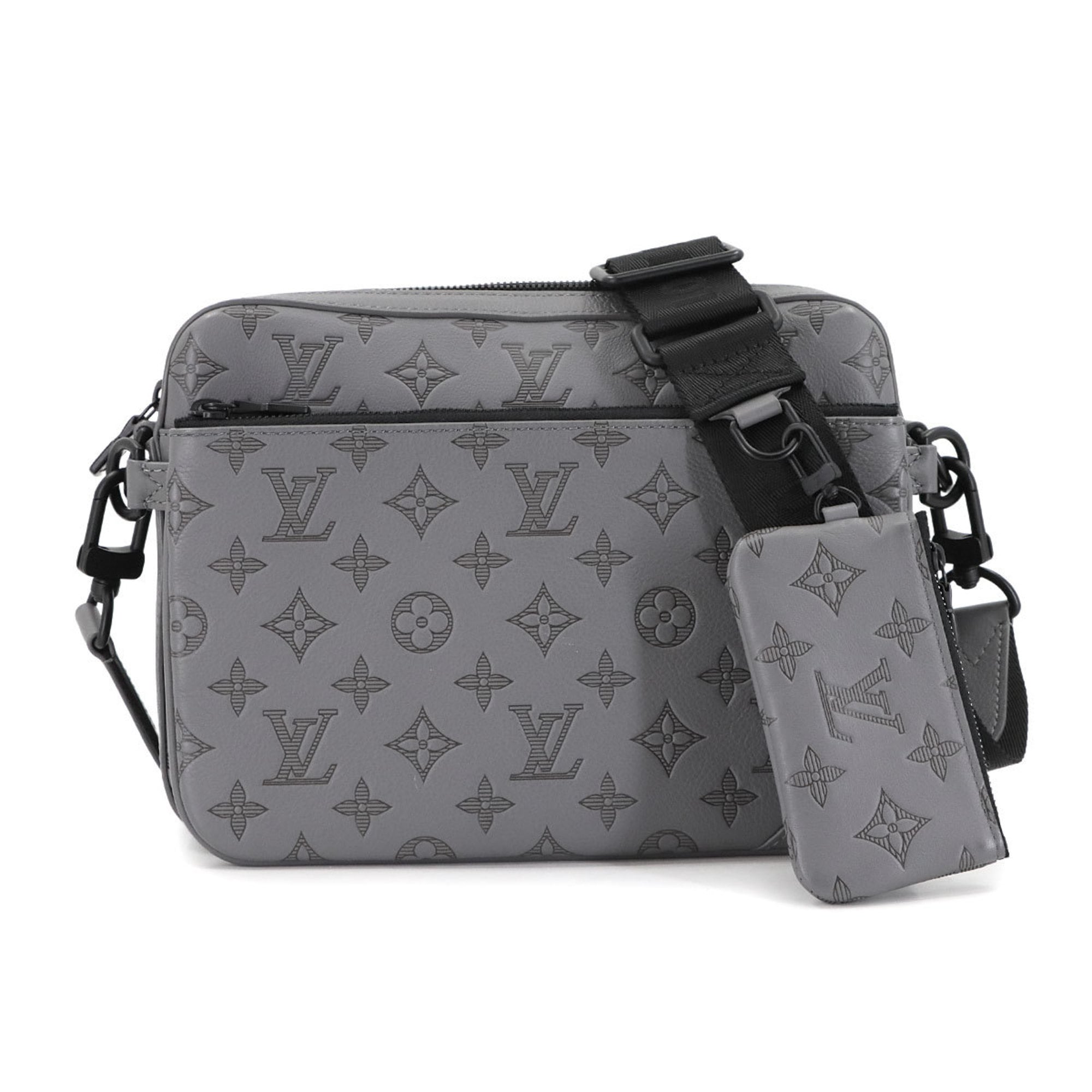 Louis Vuitton Black Gray Monogram Shadow Messenger Bag Shoulder Bag (Pre-Owned)