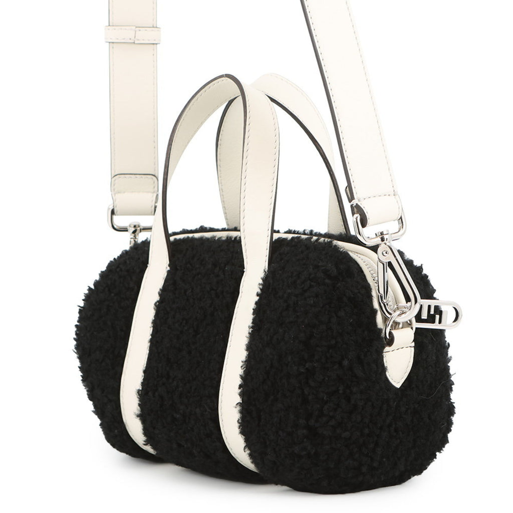 Fendi Zucca Black White Leather Fur Handbag (Pre-Owned)