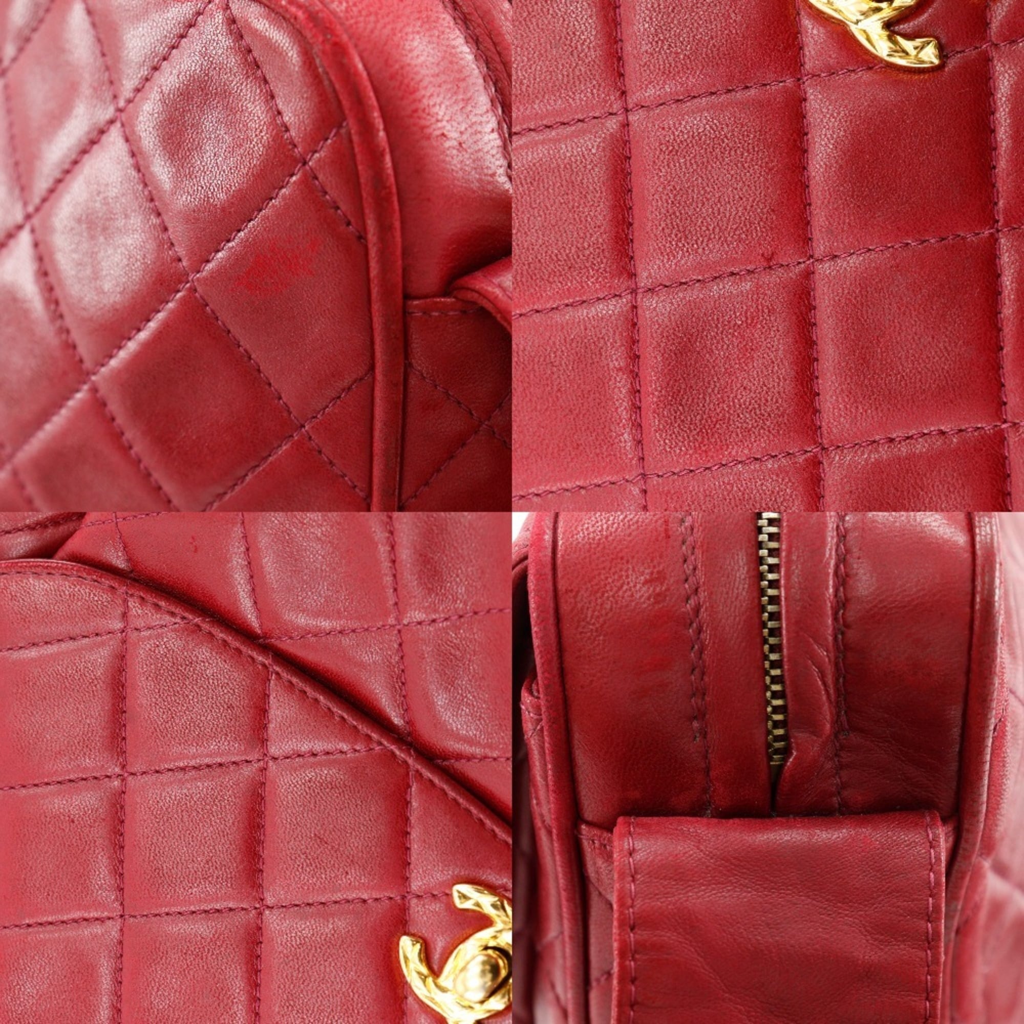Chanel Matelasse Red Color Leather Shoulder Bag (Pre-Owned)