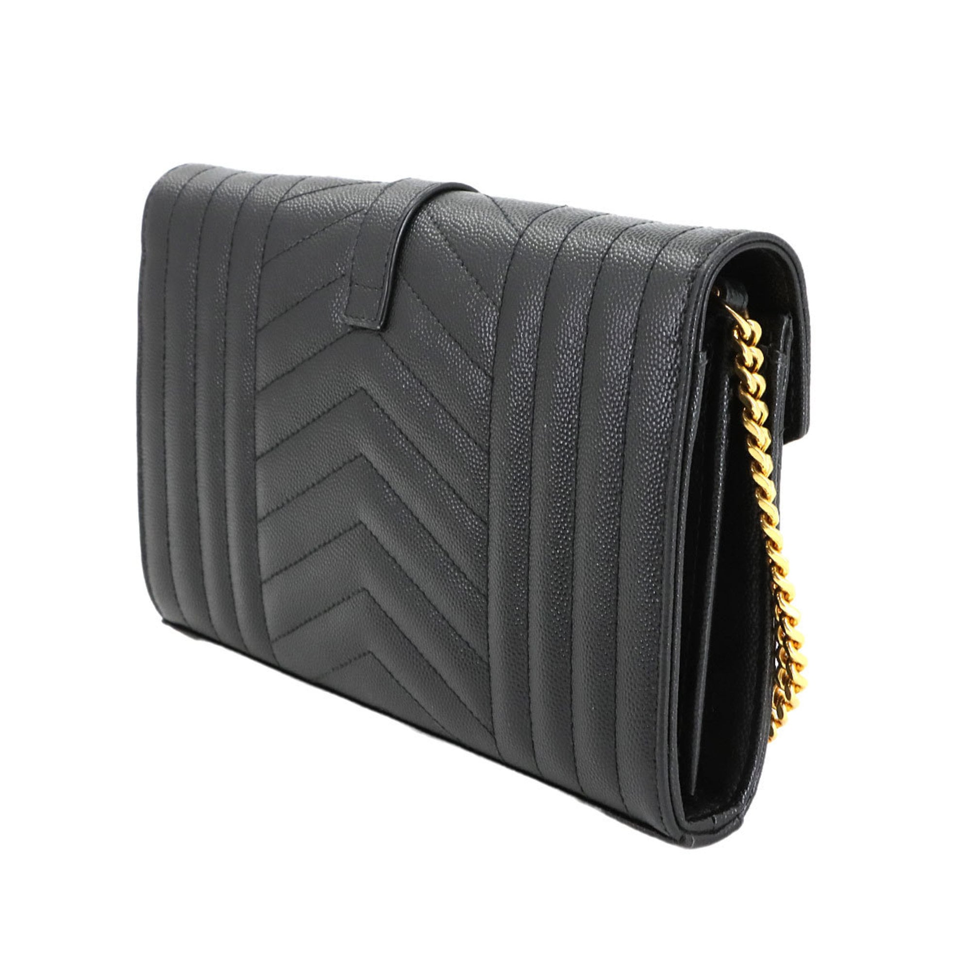 Saint Laurent Black Leather Chain/Shoulder Wallet (Pre-Owned)