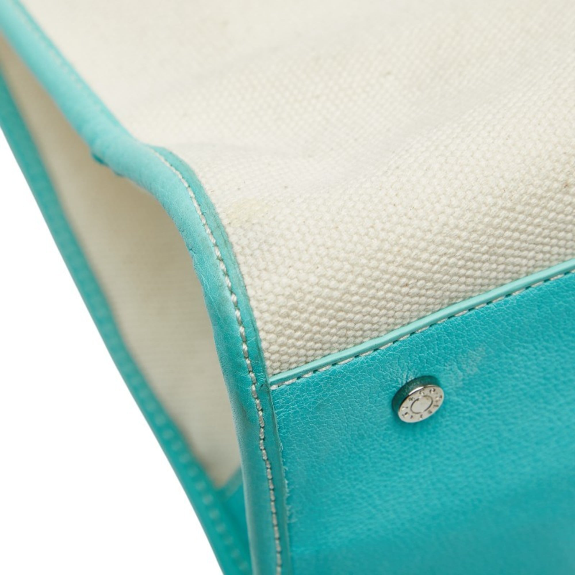 Tiffany Tiffany Blue White Canvas Leather Handbag Shoulder Bag (Pre-Owned)