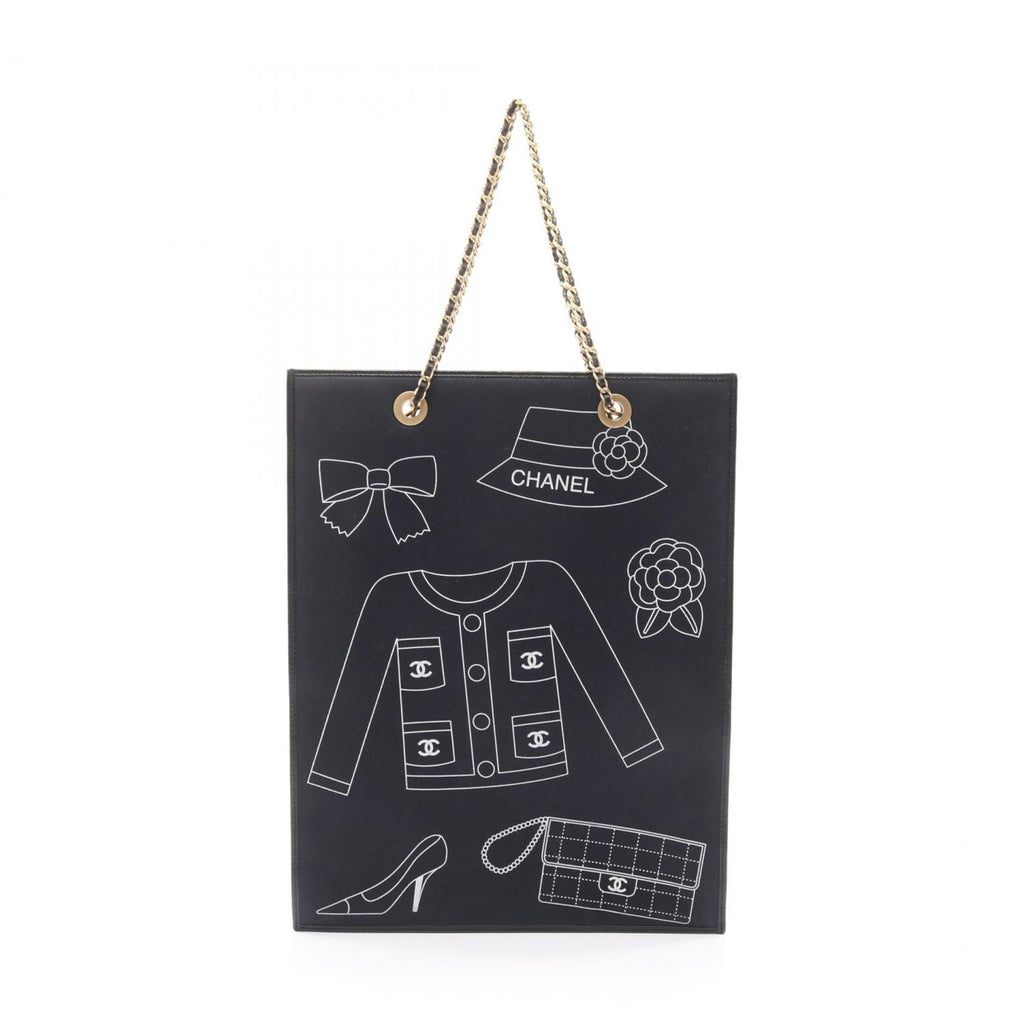 Chanel Black Navy White Canvas Leather Tote Bag (Pre-Owned)