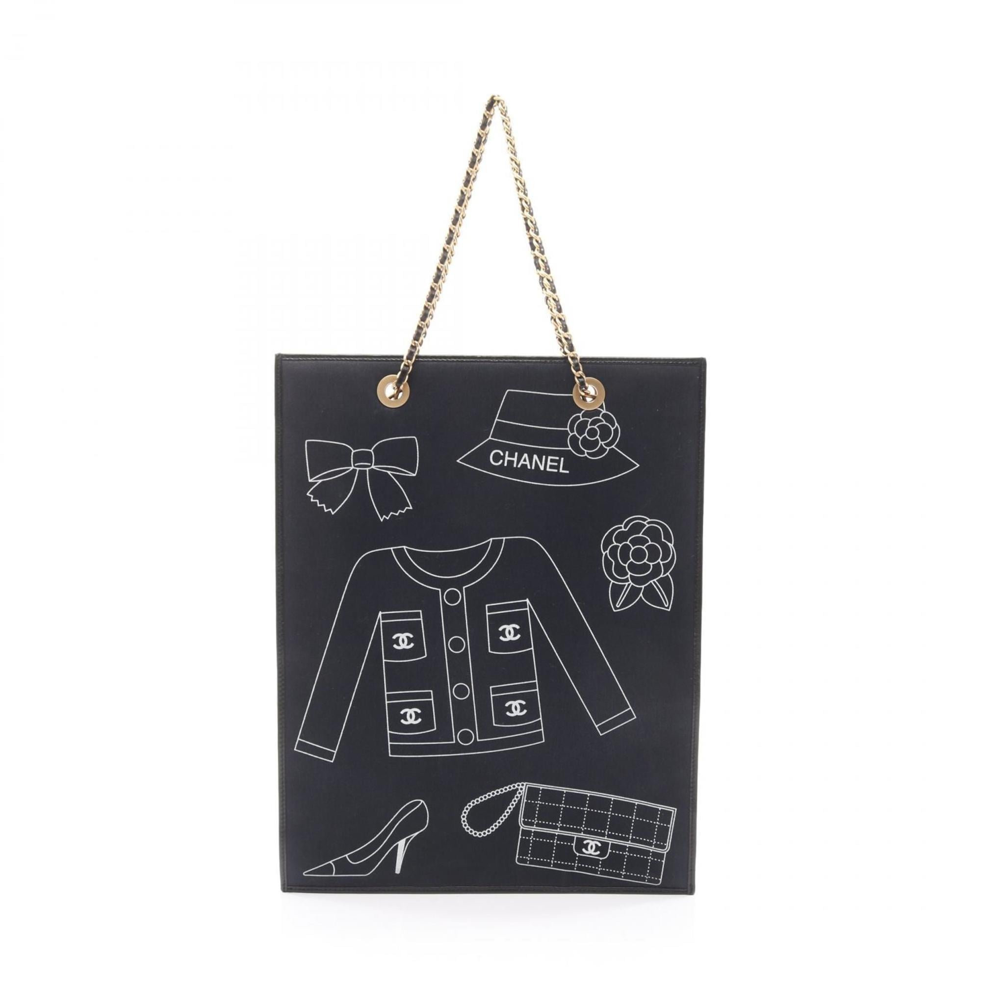 Chanel Black Navy White Canvas Leather Tote Bag (Pre-Owned)