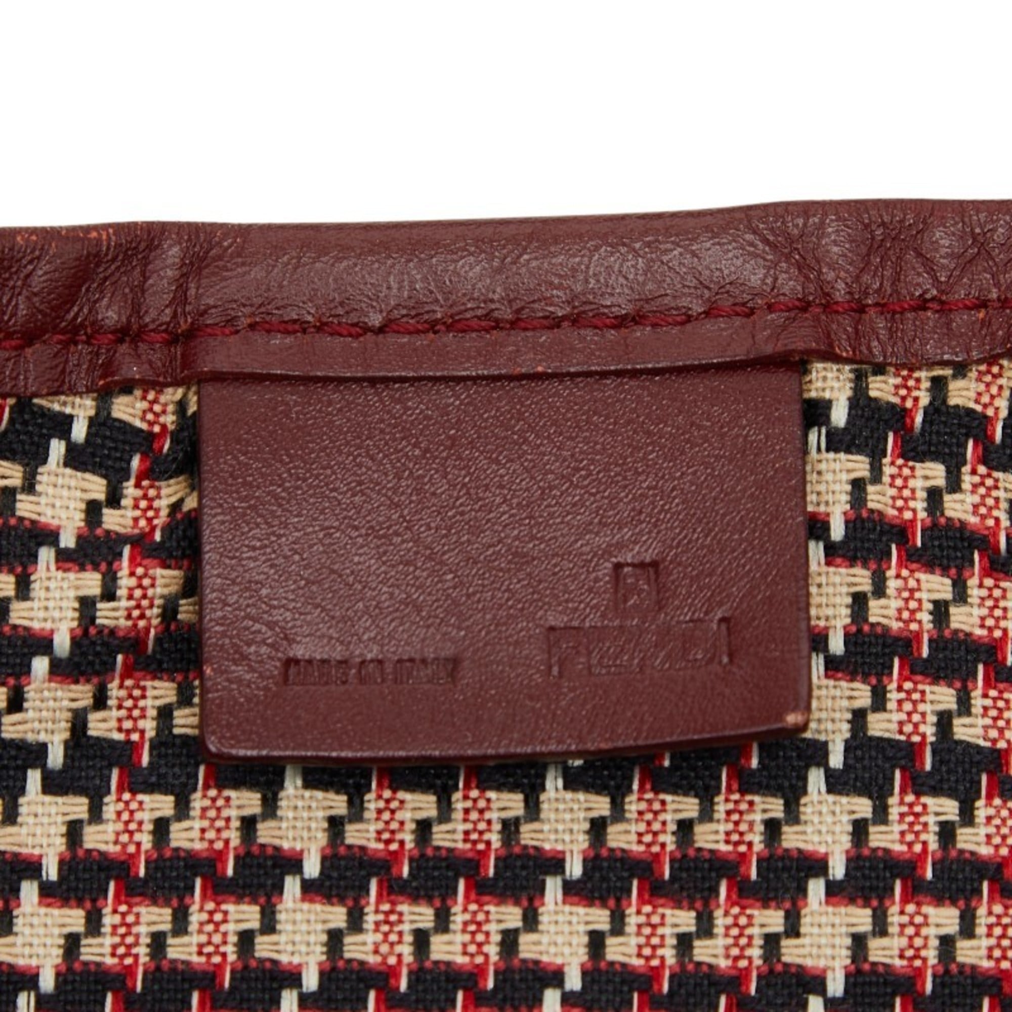 Fendi Brown Red Color Canvas Leather Handbag Tote Bag (Pre-Owned)