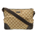 Gucci Beige Dark Brown Khaki Canvas Leather Shoulder Bag (Pre-Owned)