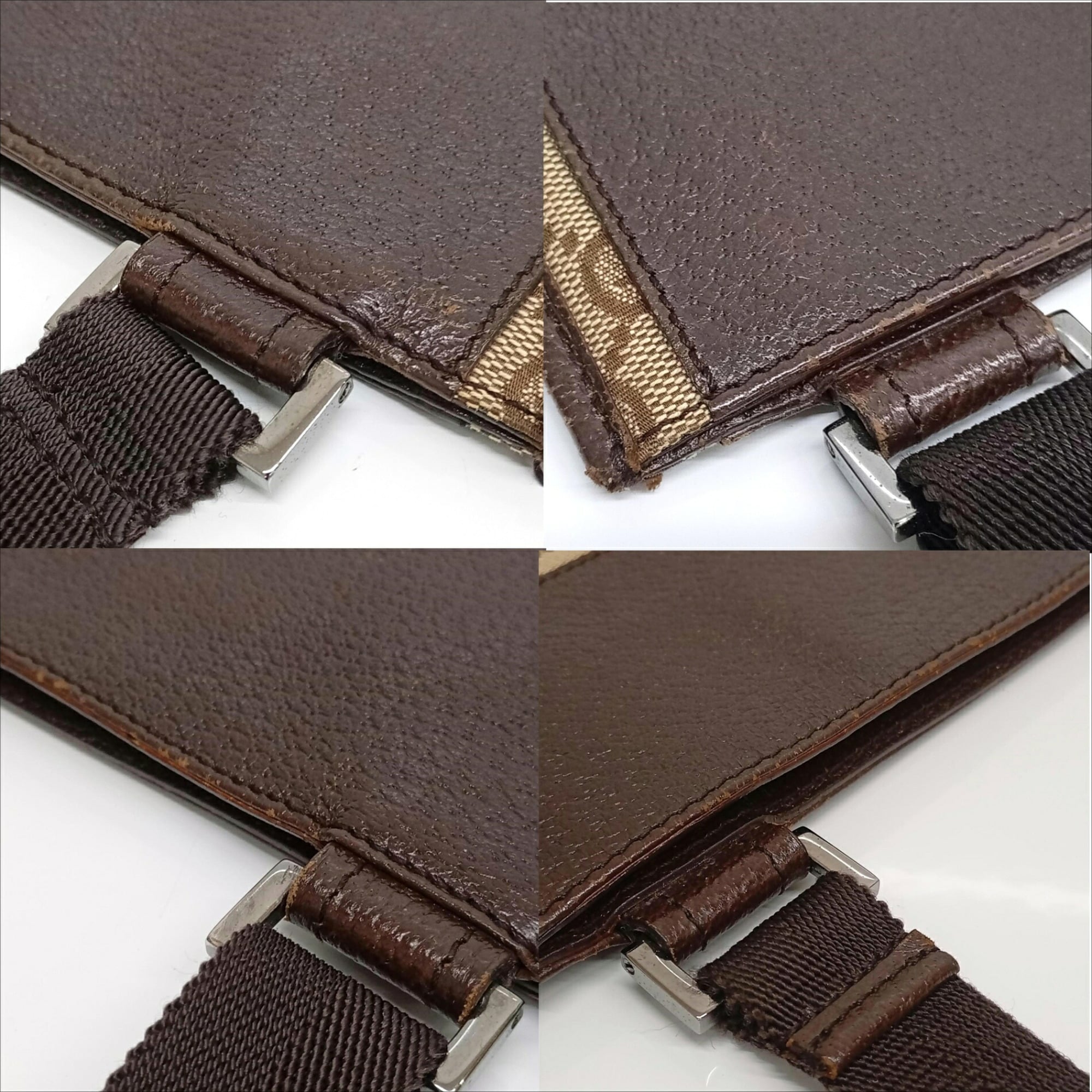 Gucci Brown Leather Canvas Shoulder Bag (Pre-Owned)