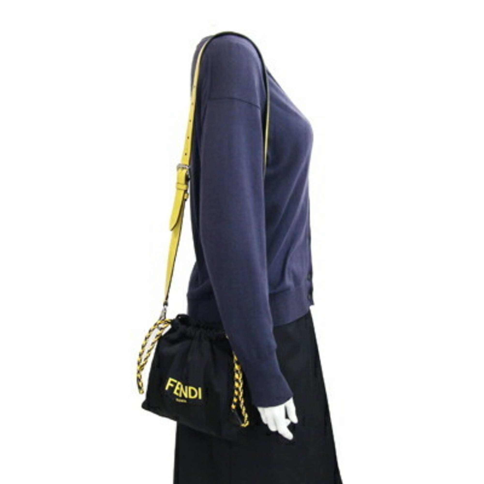 Fendi Black Yellow Nylon Canvas Leather Shoulder Bag (Pre-Owned)