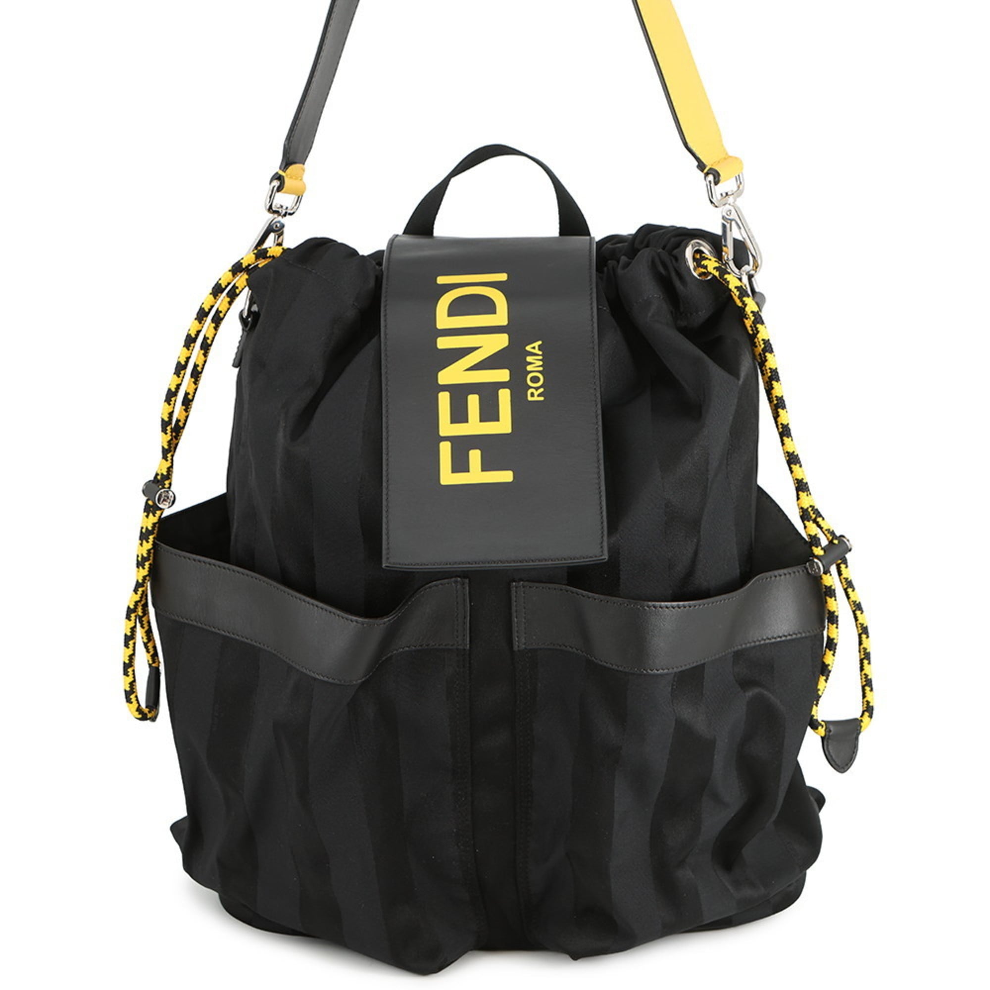 Fendi Pequin Black Yellow Nylon Leather Backpack (Pre-Owned)