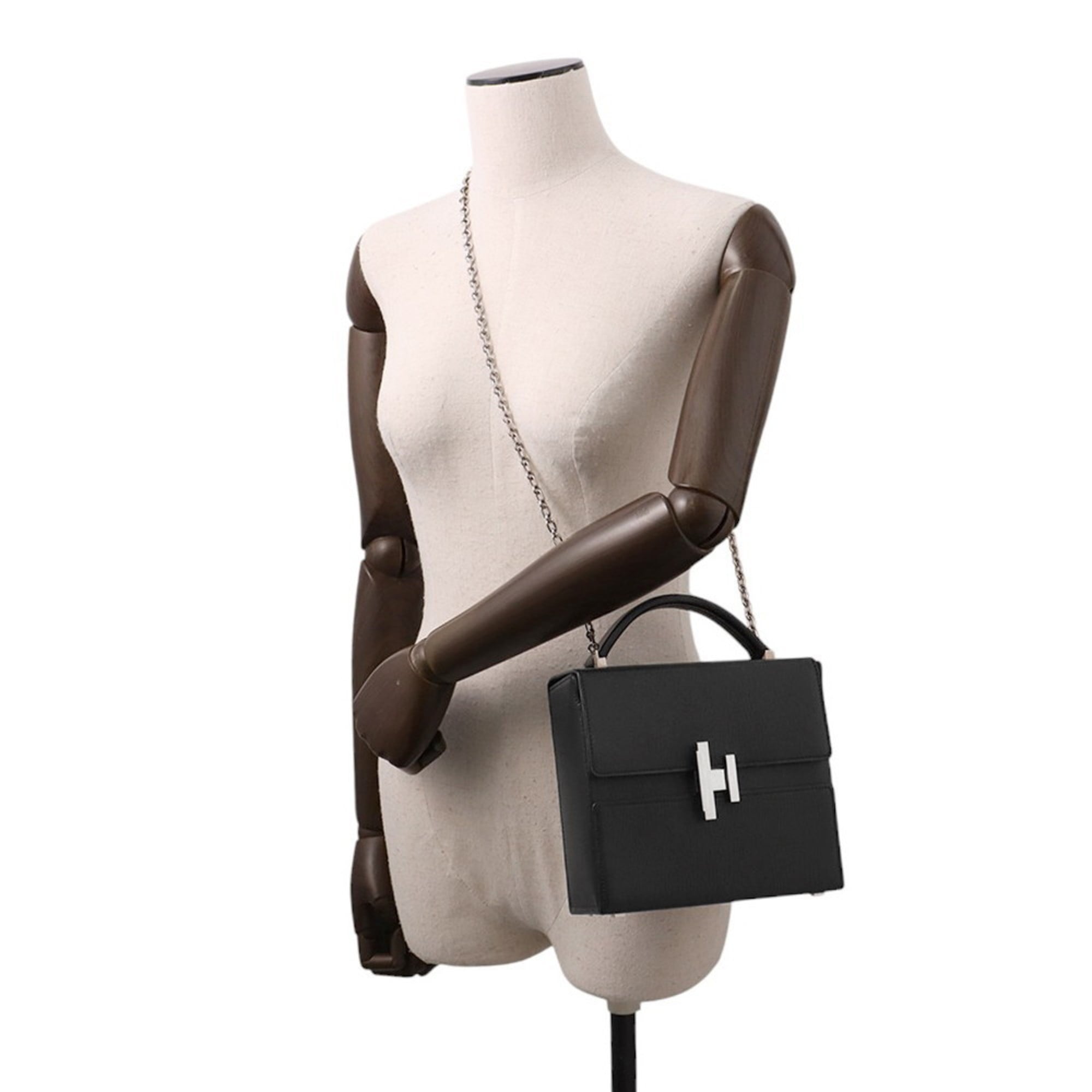 Hermes Black Chevre Myzore Leather Shoulder Bag (Pre-Owned)