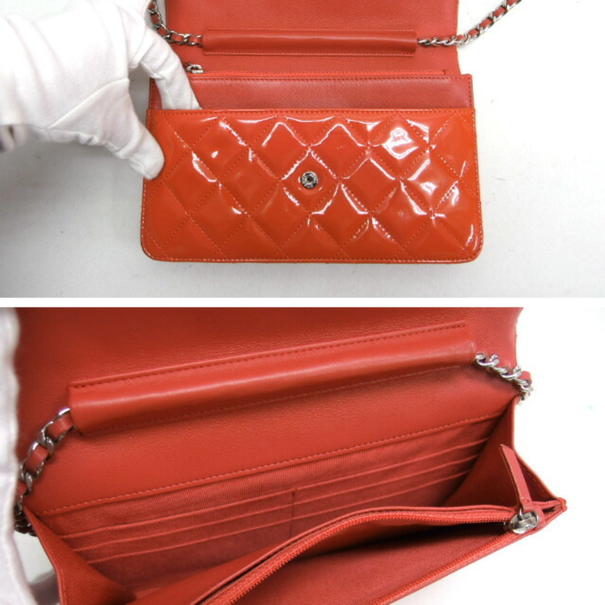 Chanel Matelasse Coral Orange Orange Red Orange Patent Leather Shoulder Bag (Pre-Owned)