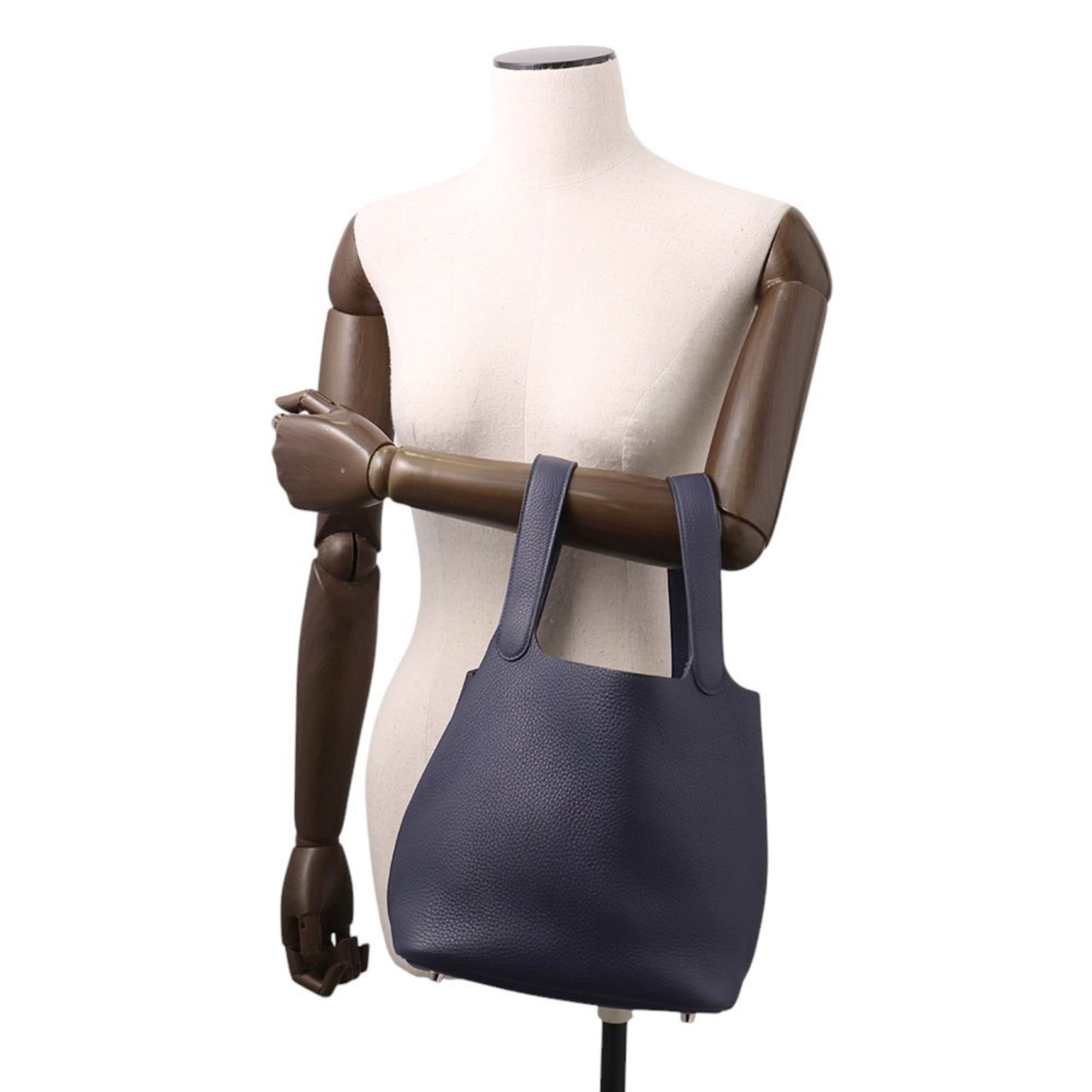 Hermes Picotin Blue Nuit Taurillon Clemence Leather Handbag (Pre-Owned)