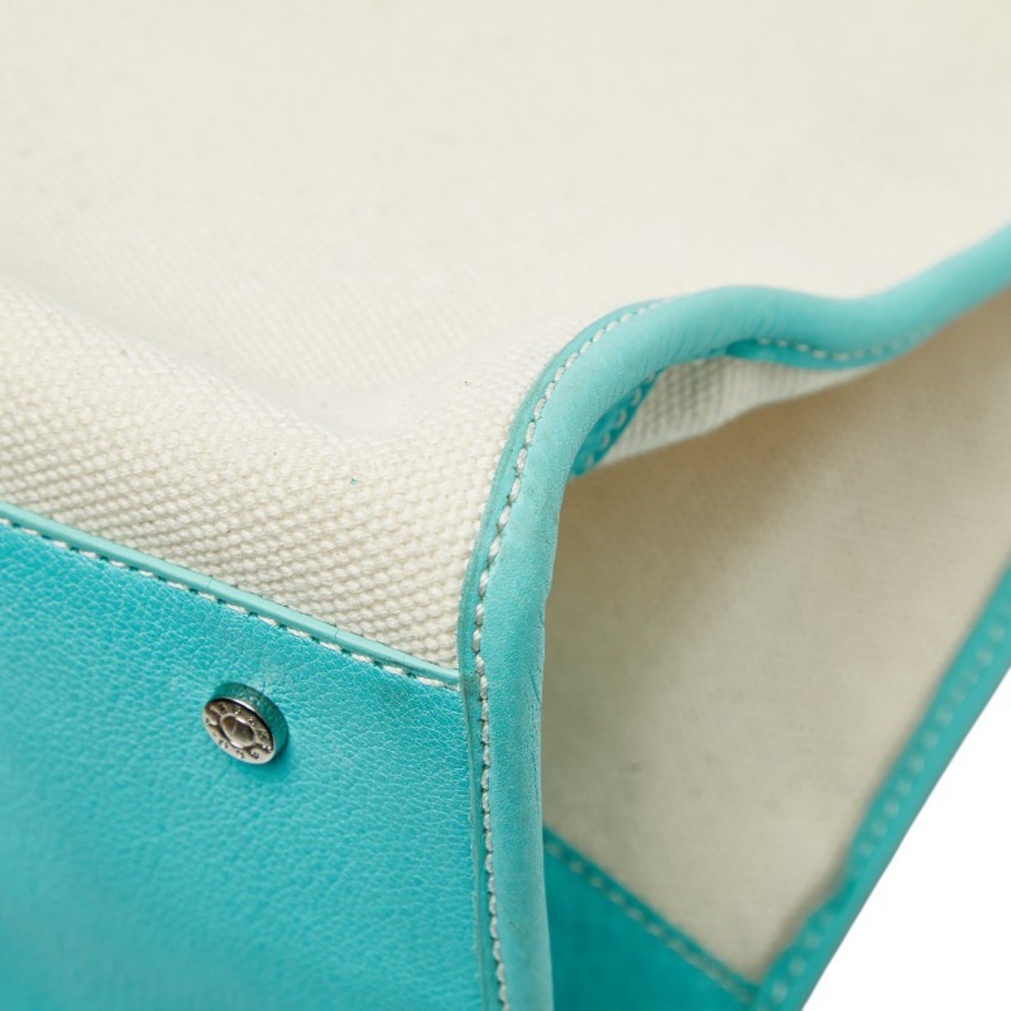 Tiffany Tiffany Blue White Canvas Leather Handbag Shoulder Bag (Pre-Owned)