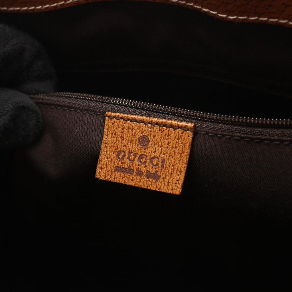 Gucci Beige Brown Canvas Leather Tote Bag (Pre-Owned)