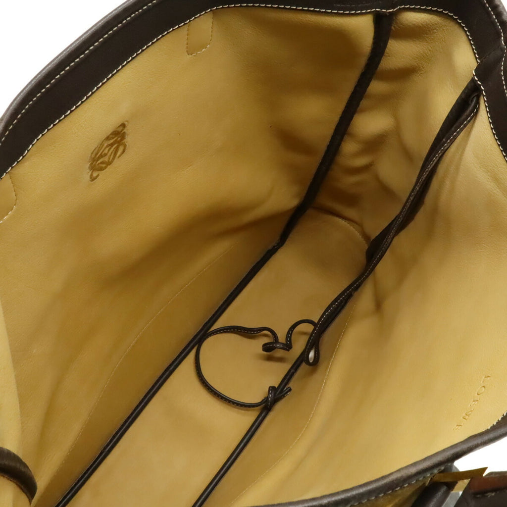 Loewe Beige Black Dark Brown Khaki Suede Leather Pouch Tote Bag (Pre-Owned)