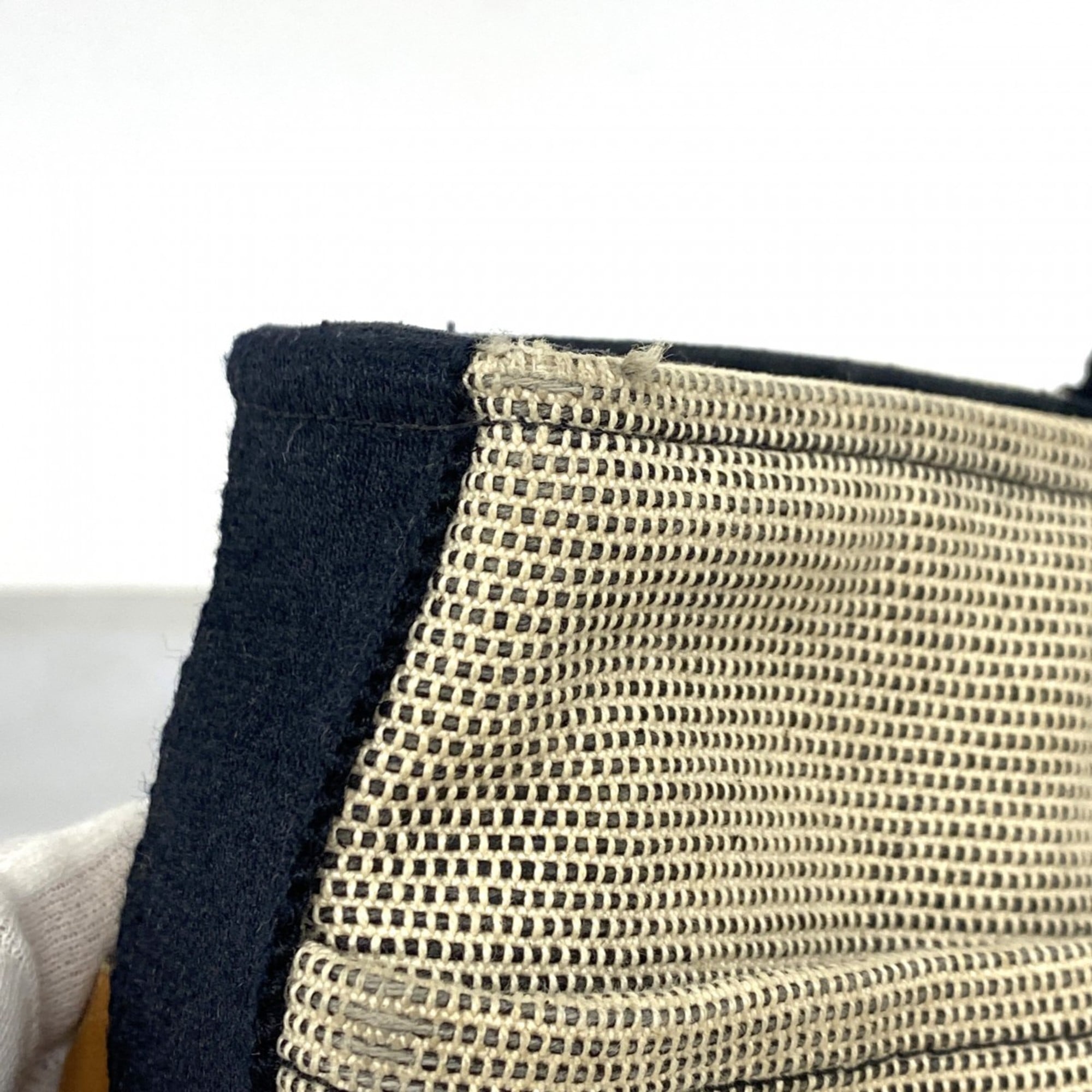 Hermes Beige Black Canvas Handbag (Pre-Owned)