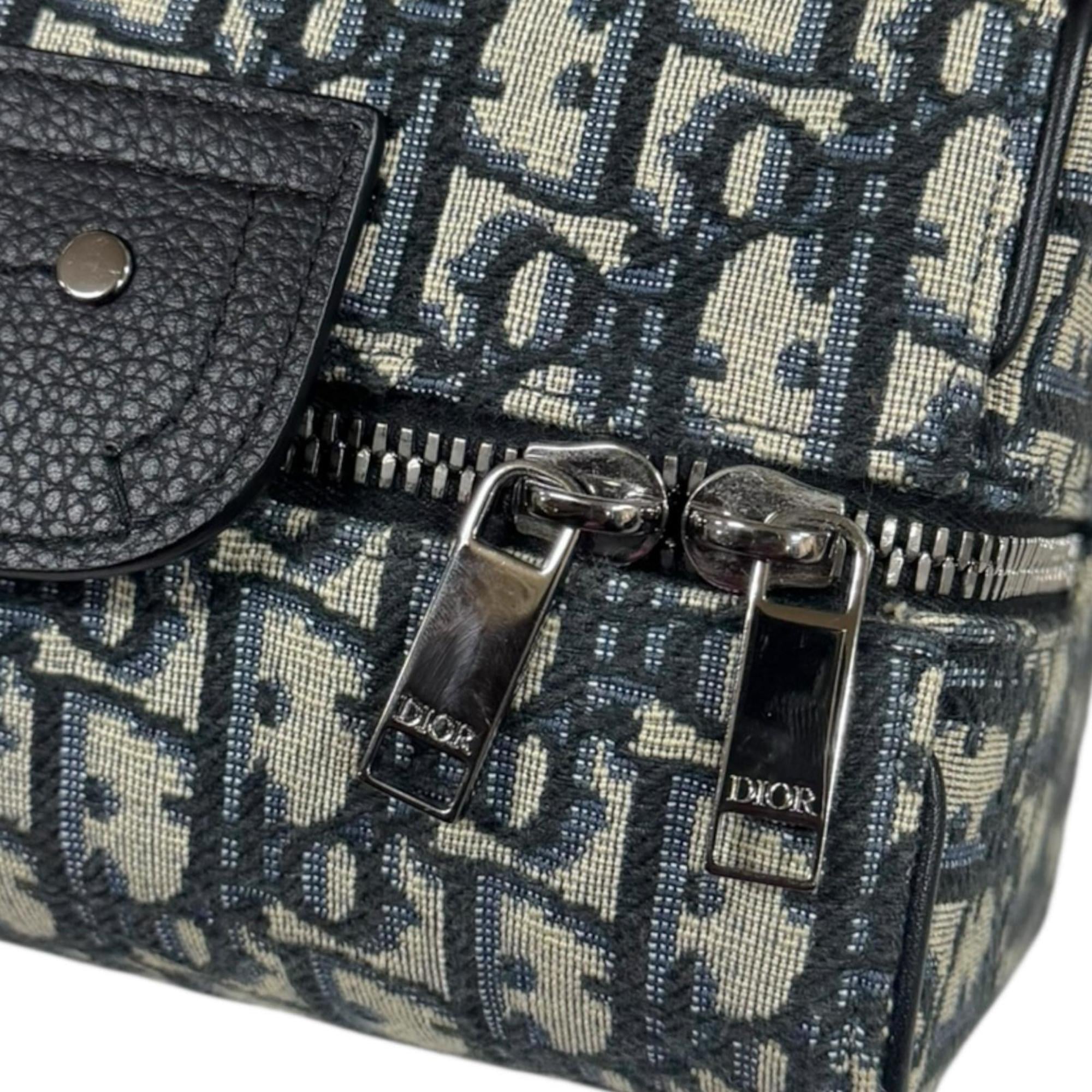 Christian Dior Beige Navy Jacquard Leather Handbag (Pre-Owned)