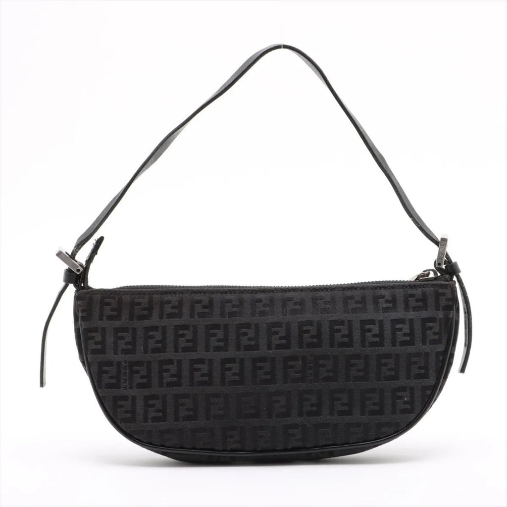 Fendi Black Leather Canvas Handbag (Pre-Owned)