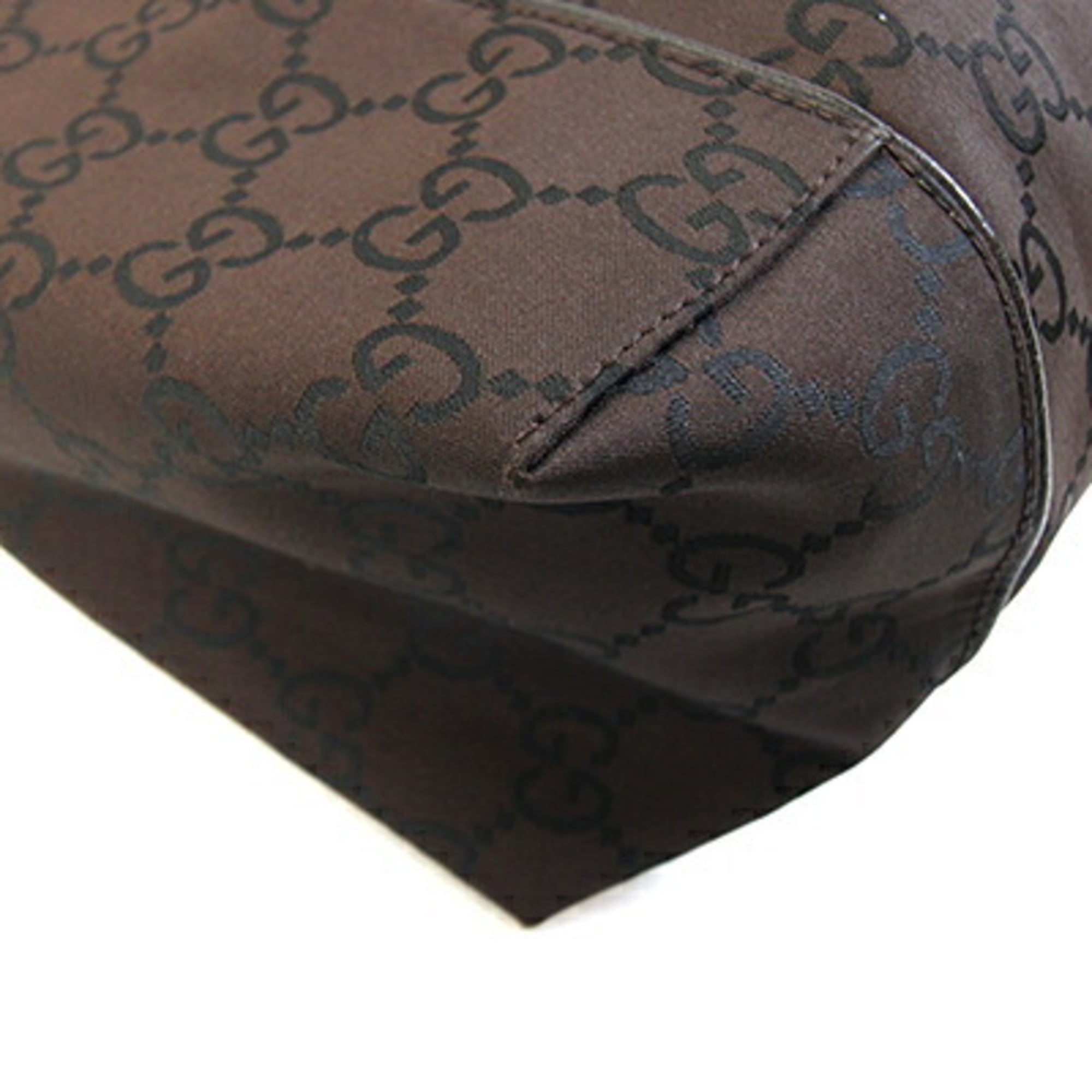 Gucci Dark Brown Nylon Leather Shoulder Bag (Pre-Owned)