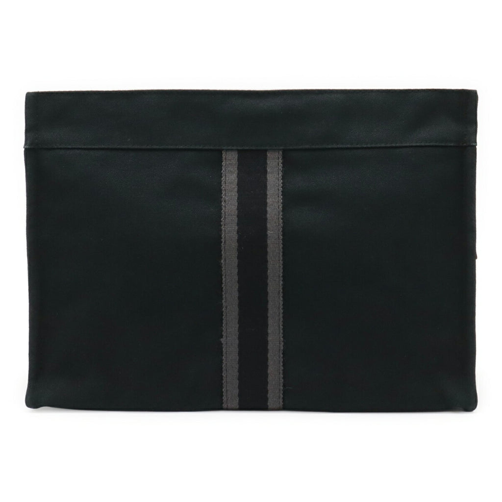 Hermes Black Gray Canvas Leather Clutch Bag (Pre-Owned)